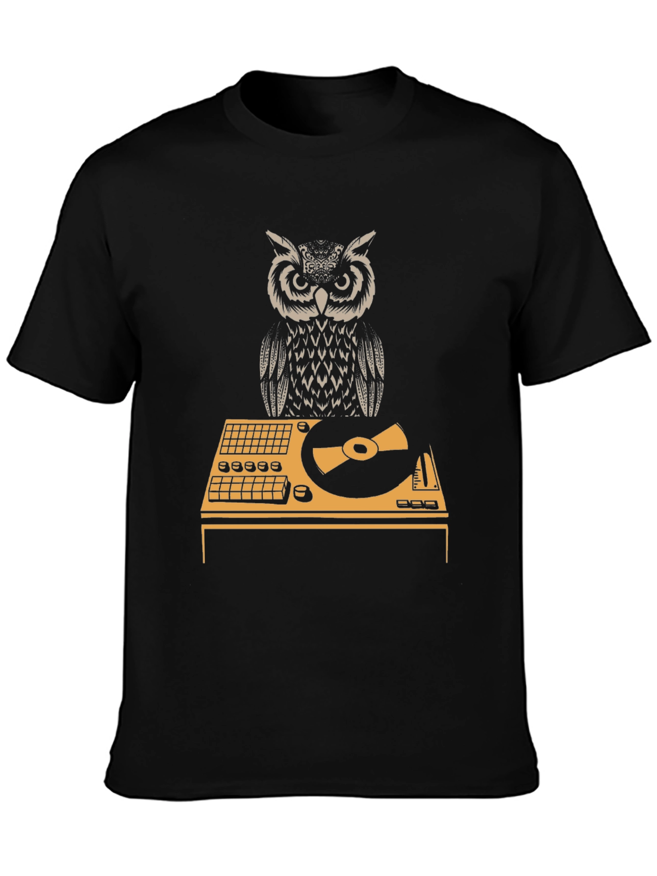 Black DJ Owl Graphic Tee - Black Cotton T-Shirt view 3