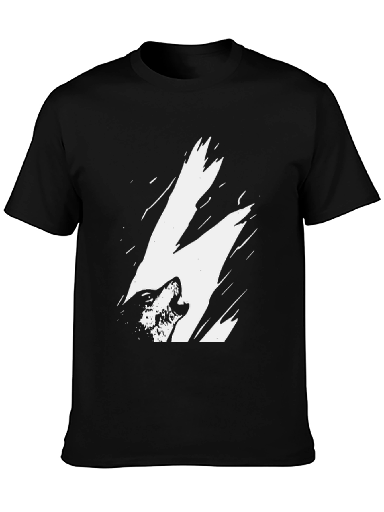 Black Howling Wolf Graphic Print Black T-Shirt view 3