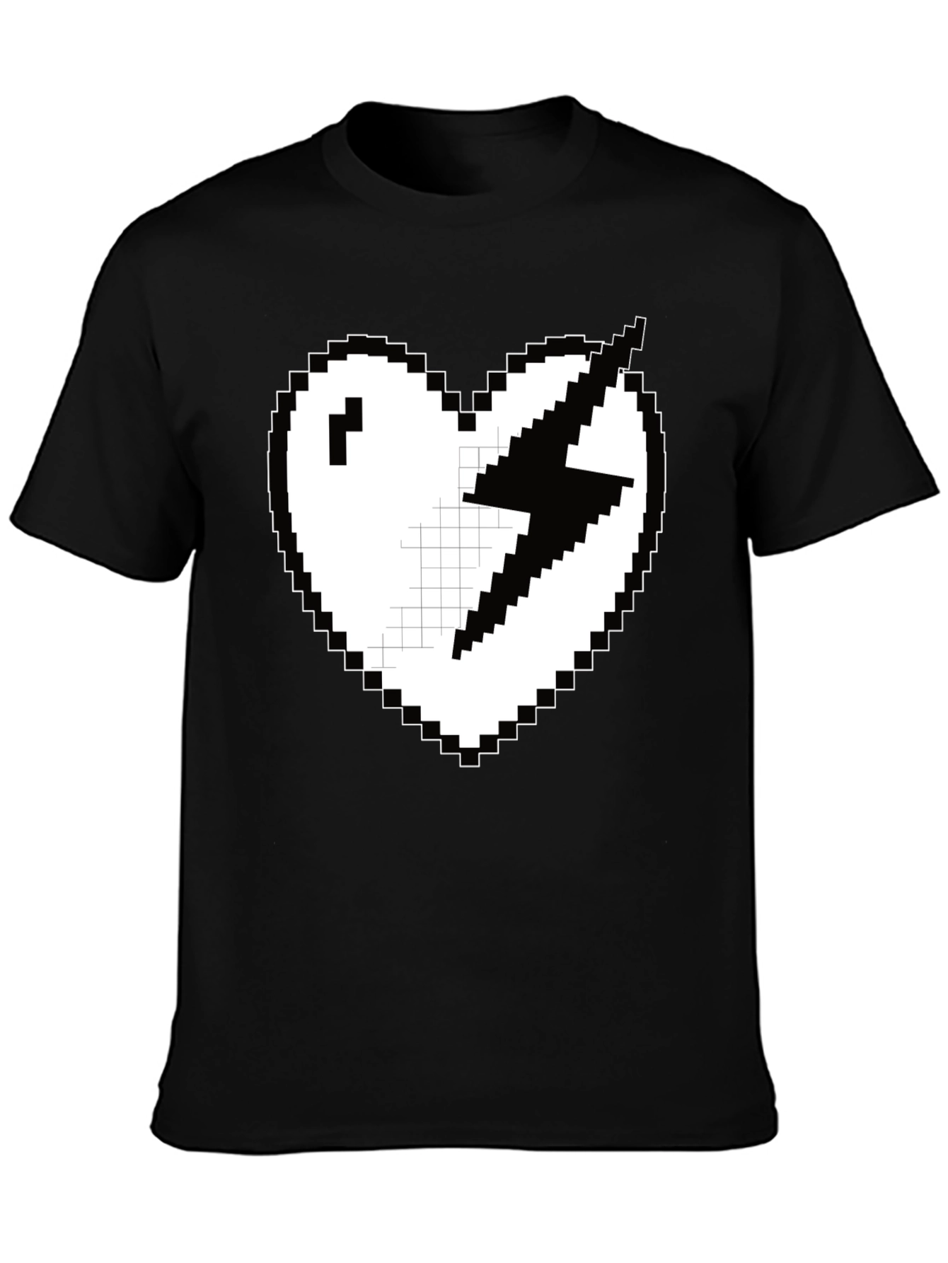 Black Pixel Heart Lightning Bolt Graphic Tee - Black view 3