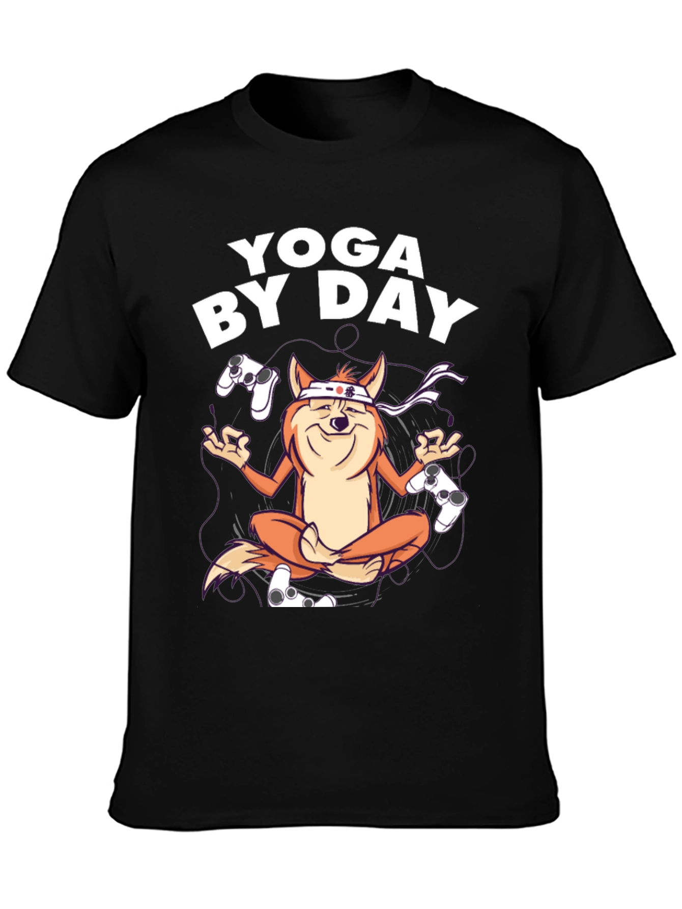 Black Yoga By Day Gaming T-Shirt view 3