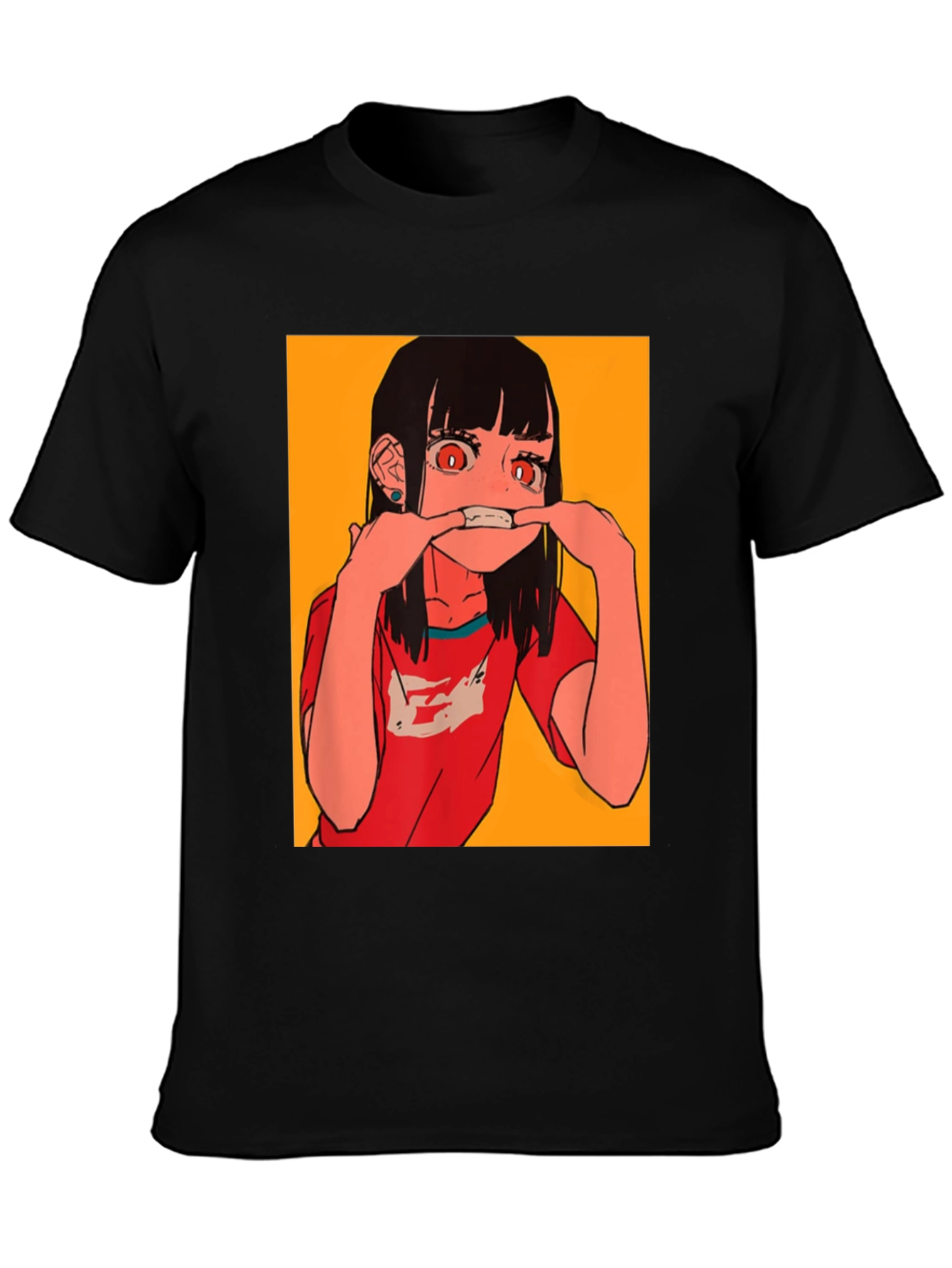 Black Anime Girl Graphic Tee - Black Cotton Blend T-Shirt view 3