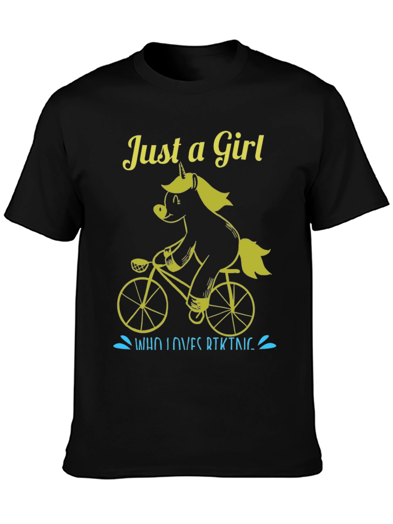 Black Just A Girl Who Loves Biking Unicorn T-Shirt view 3
