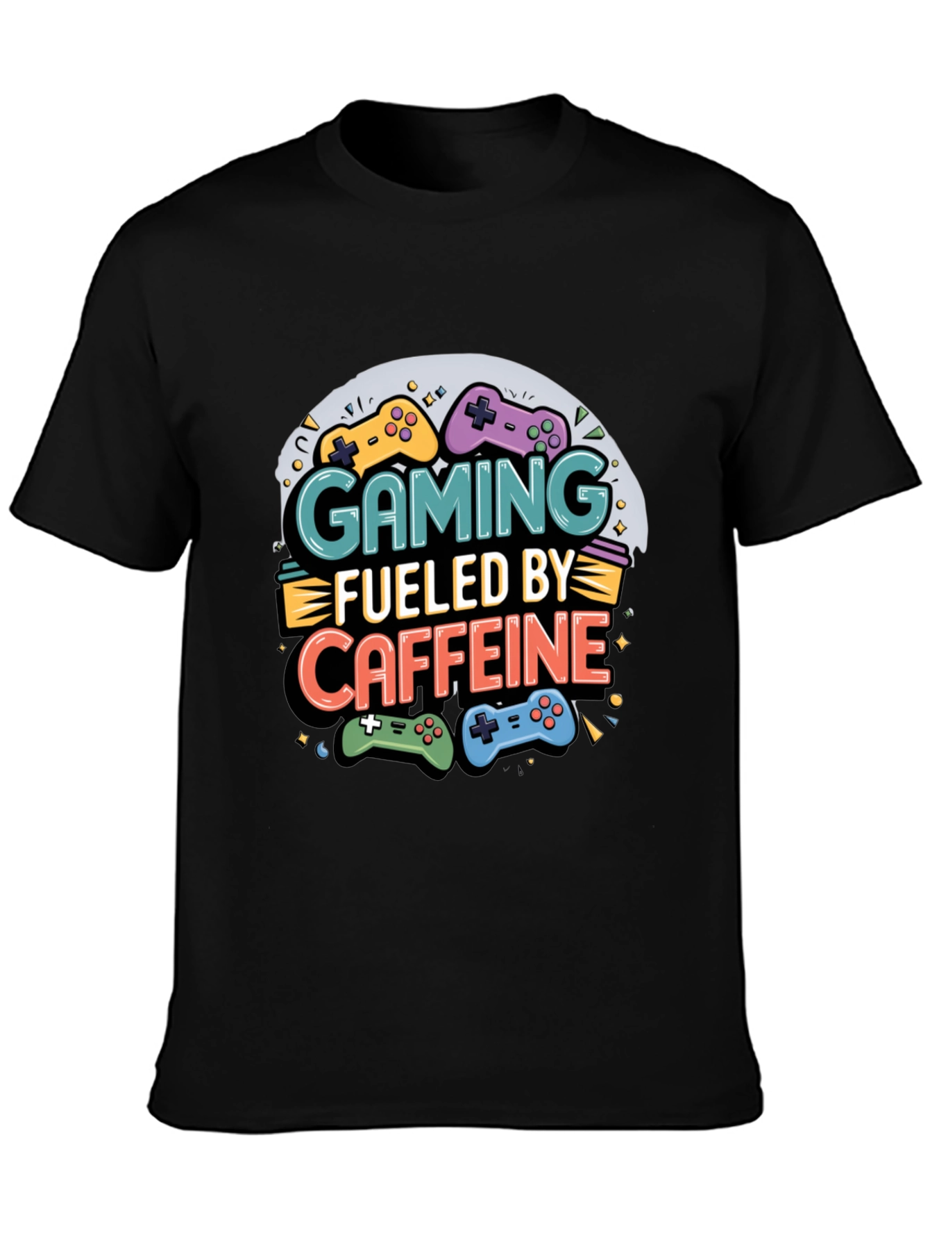 Black Gaming Fueled by Caffeine Graphic T-Shirt view 3