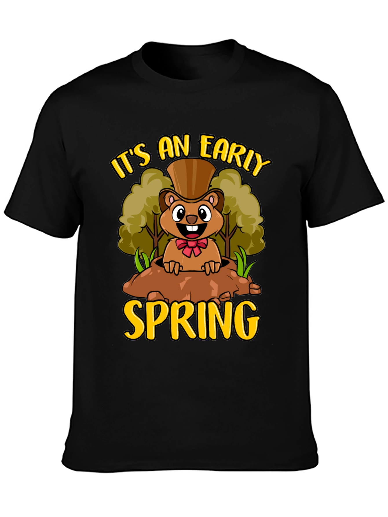 Black Early Spring Groundhog T-Shirt view 3