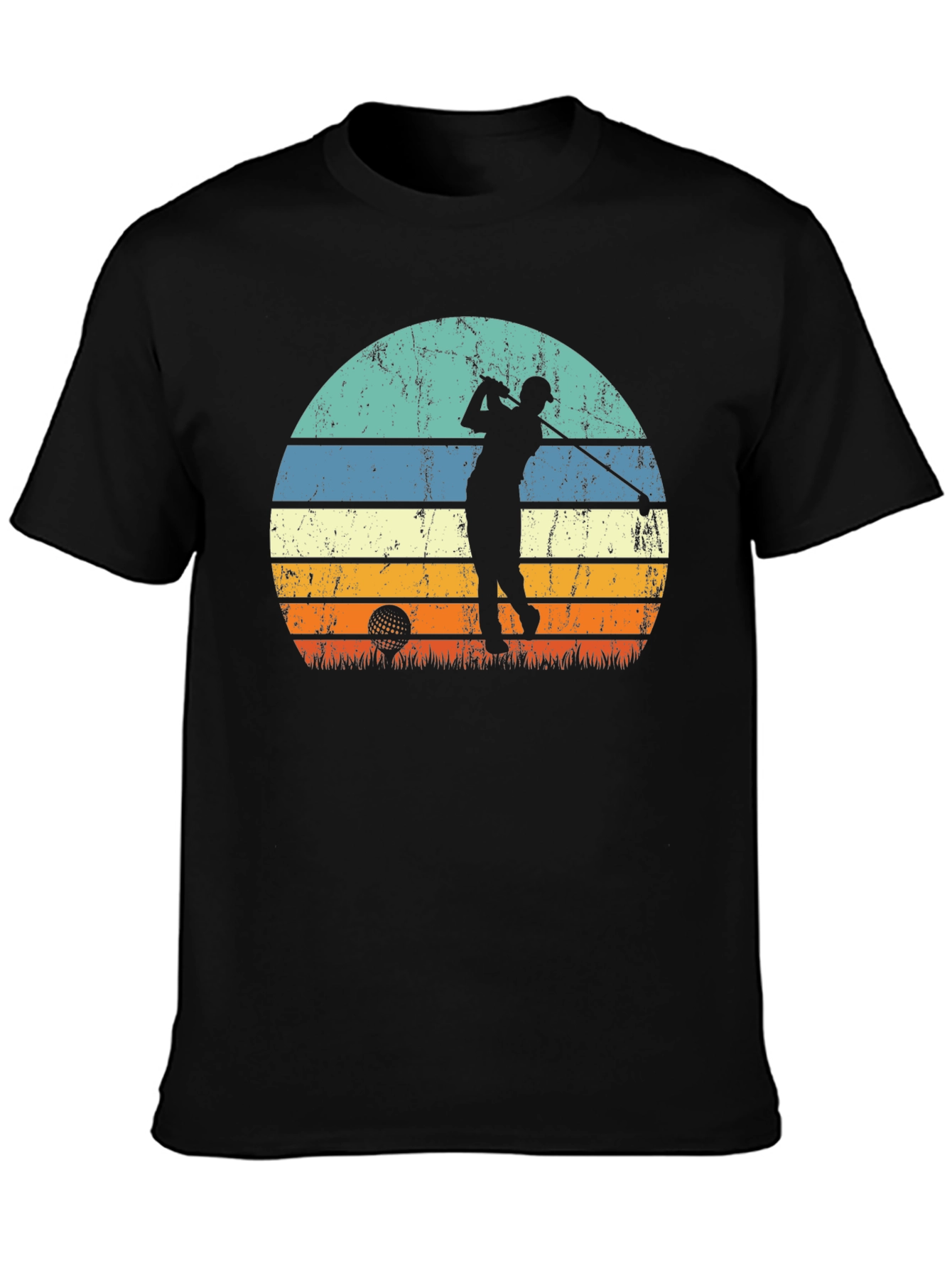 Black Retro Golf Sunset Tee - Black Graphic T-Shirt view 3
