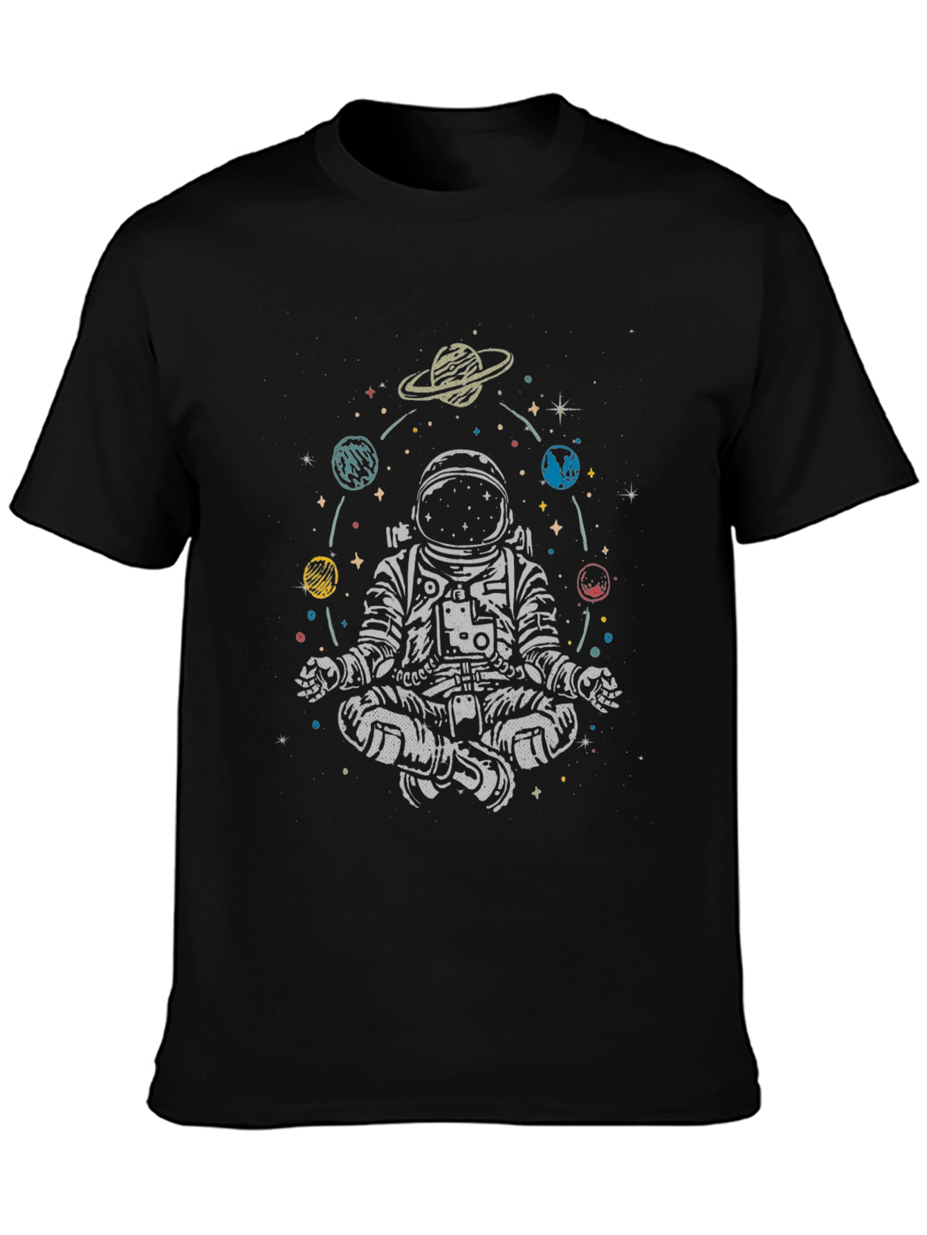 Black Meditating Astronaut Graphic Tee view 3