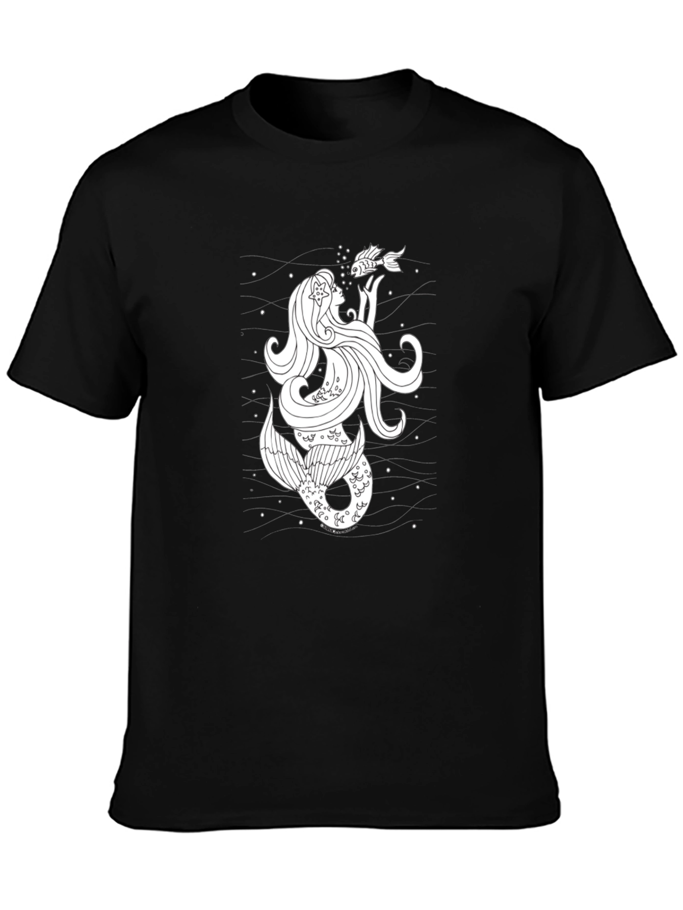 Black Mermaid & Fish Graphic T-Shirt - Black Cotton Tee view 3