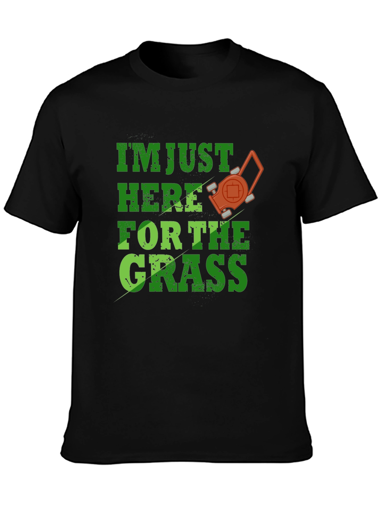 Black Funny Lawn Care T-Shirt - "Here for the Grass" view 3