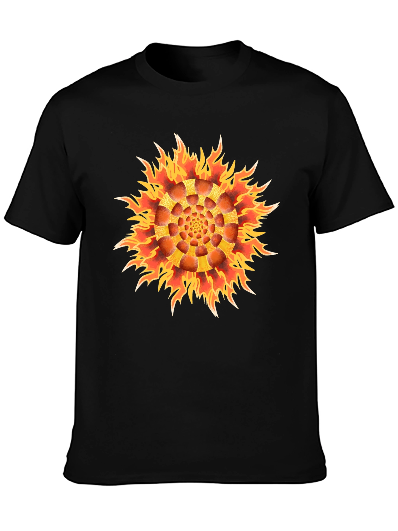 Black Fiery Flower Graphic Black T-Shirt view 3