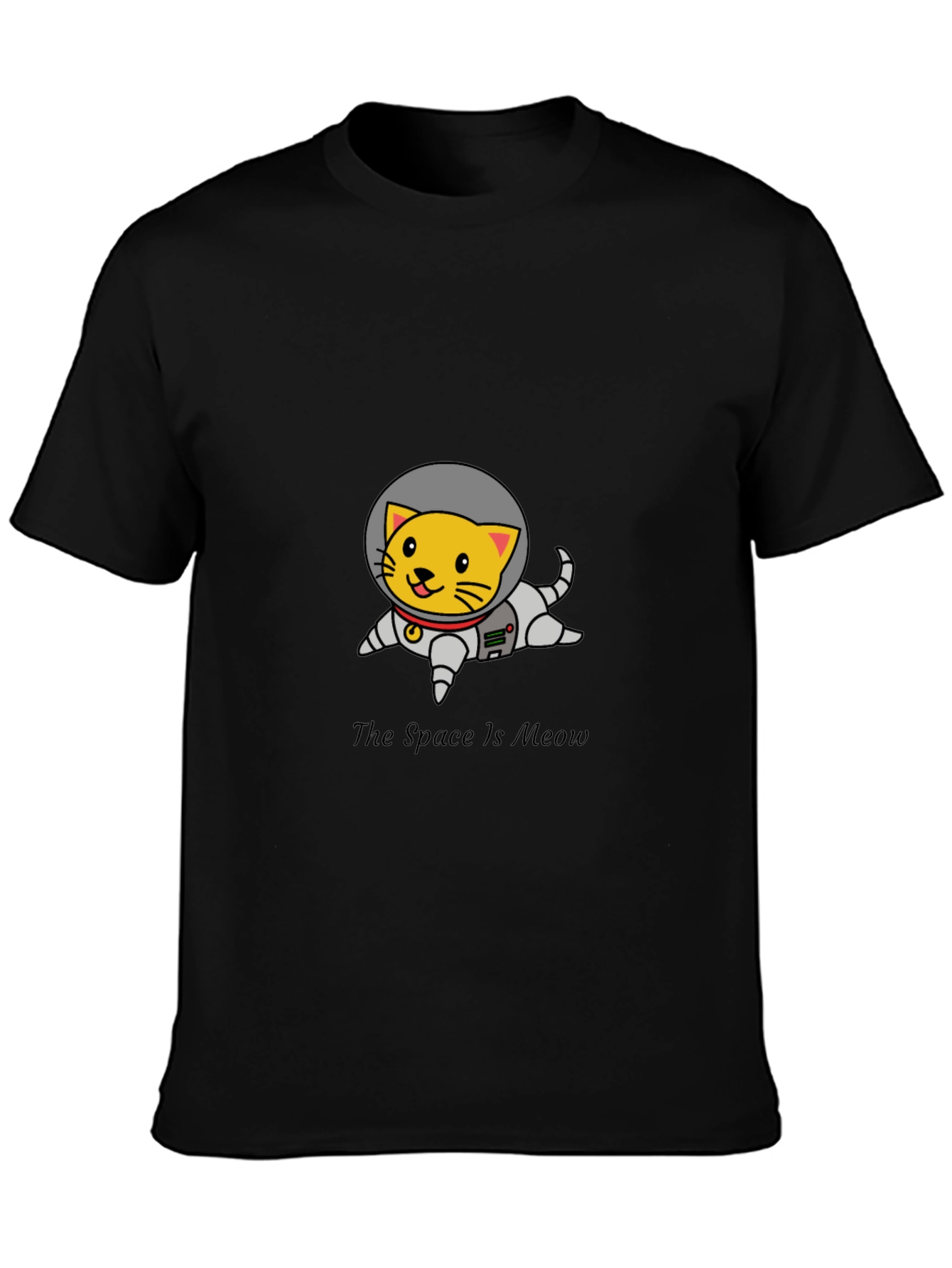 Black Space Cat T-Shirt - Meow in Space view 3