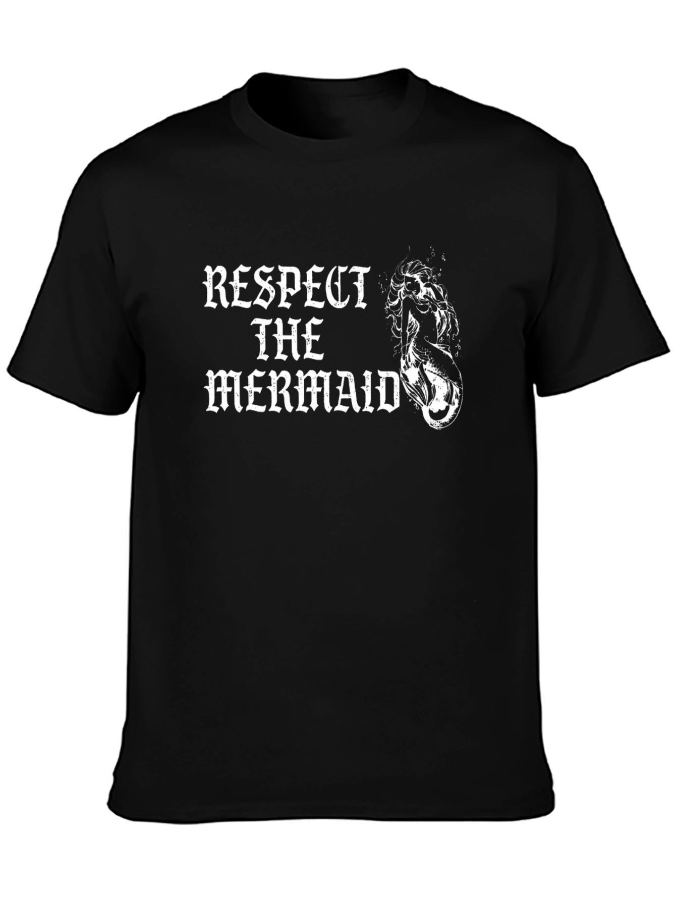 Black Respect the Mermaid Graphic Tee - Black Cotton T-Shirt view 3
