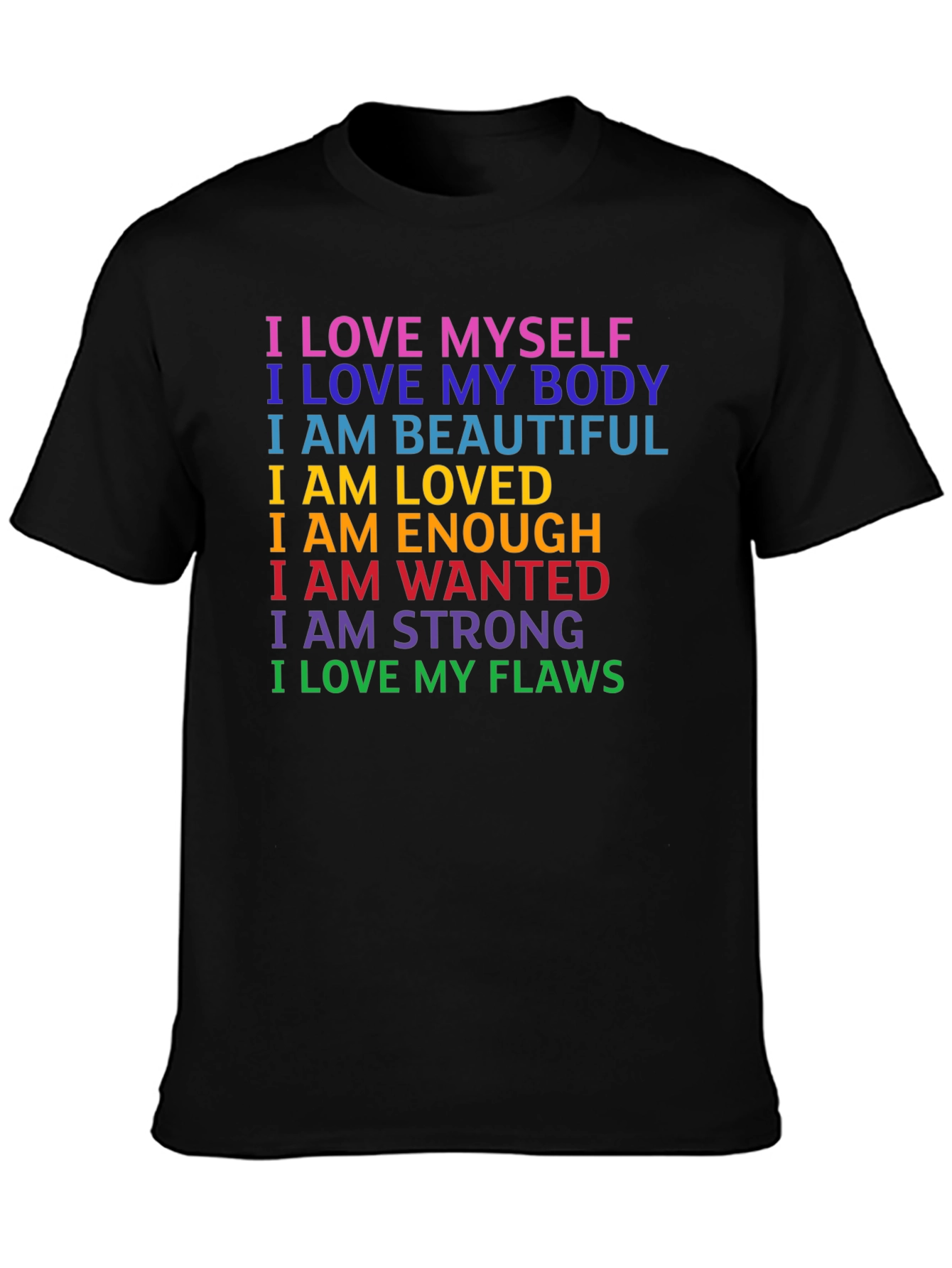 Black Rainbow Affirmation T-Shirt: Self Love Design view 3