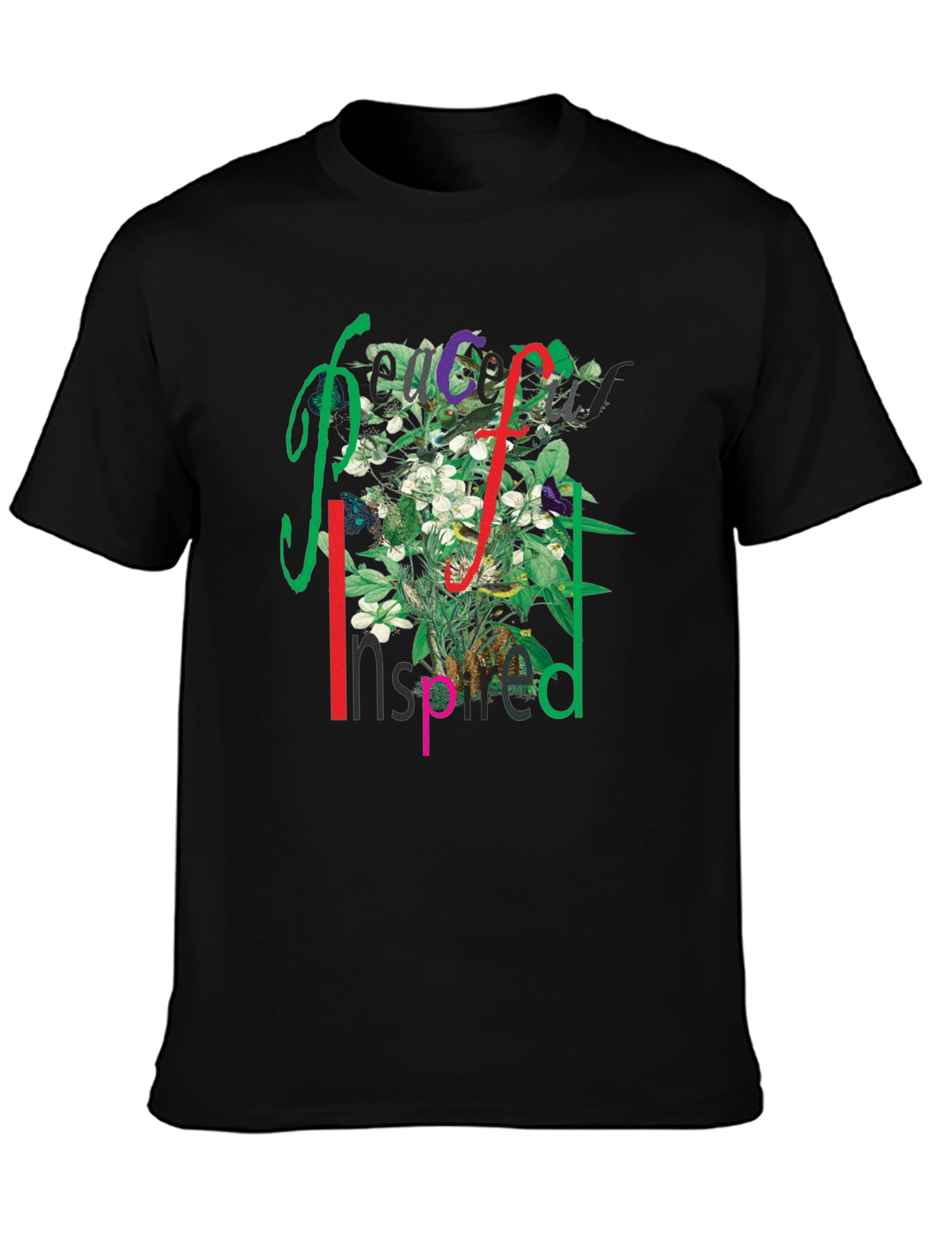 Black Peace Inspired Floral Graphic T-Shirt view 3