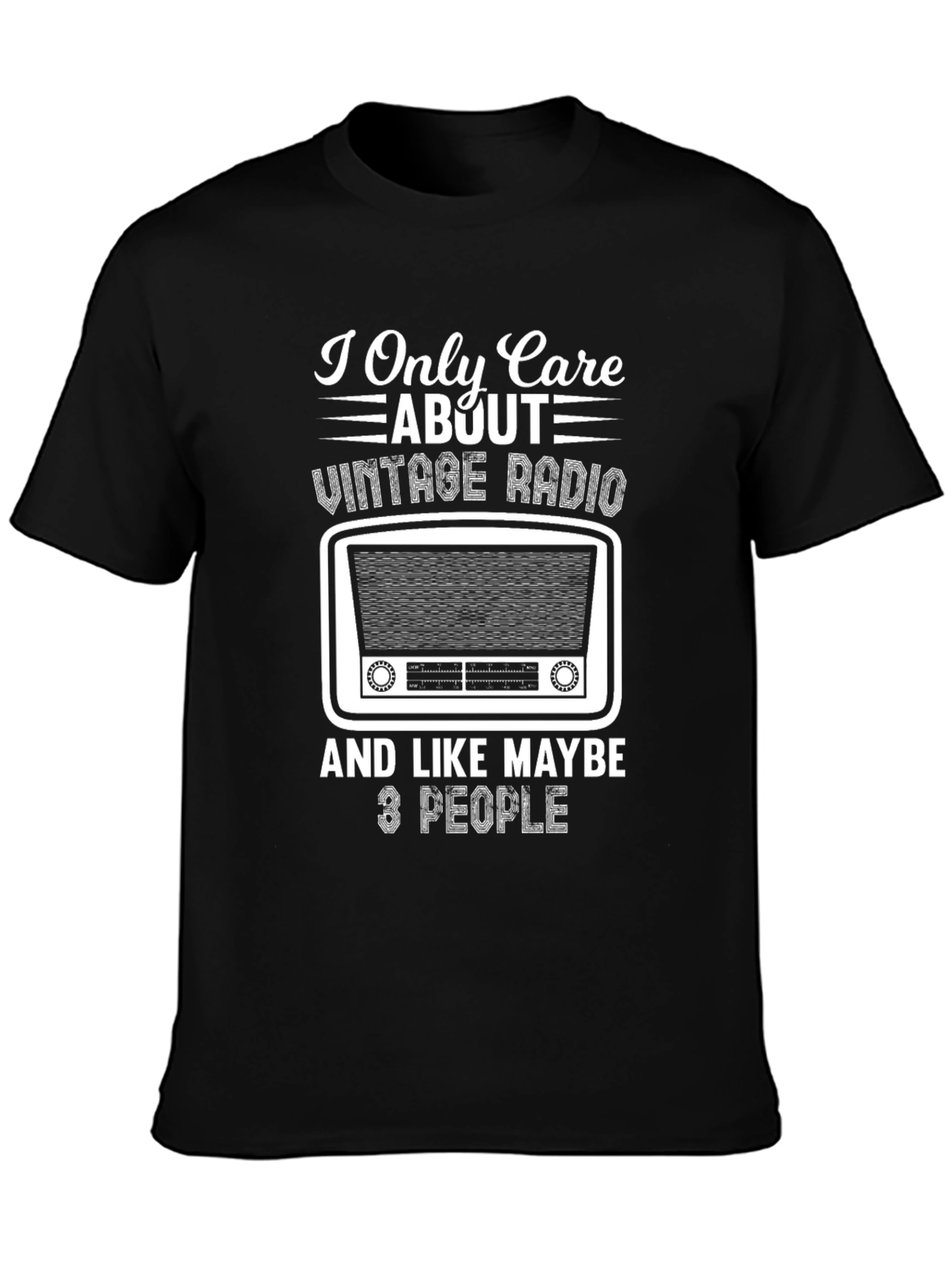 Black Vintage Radio T-Shirt - Only Care About 3 People view 3