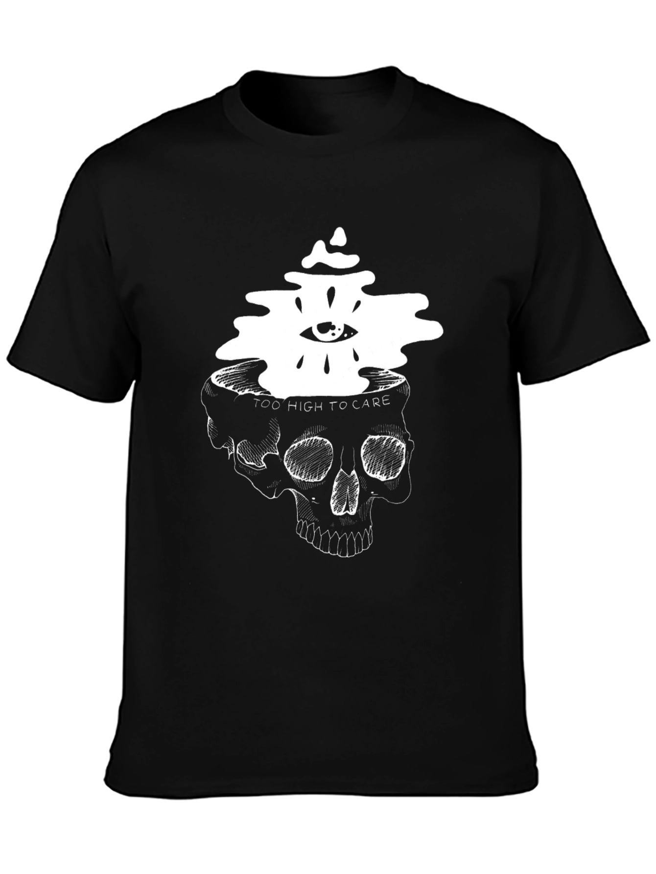 Black Skull Head T-Shirt: Too High to Care view 3