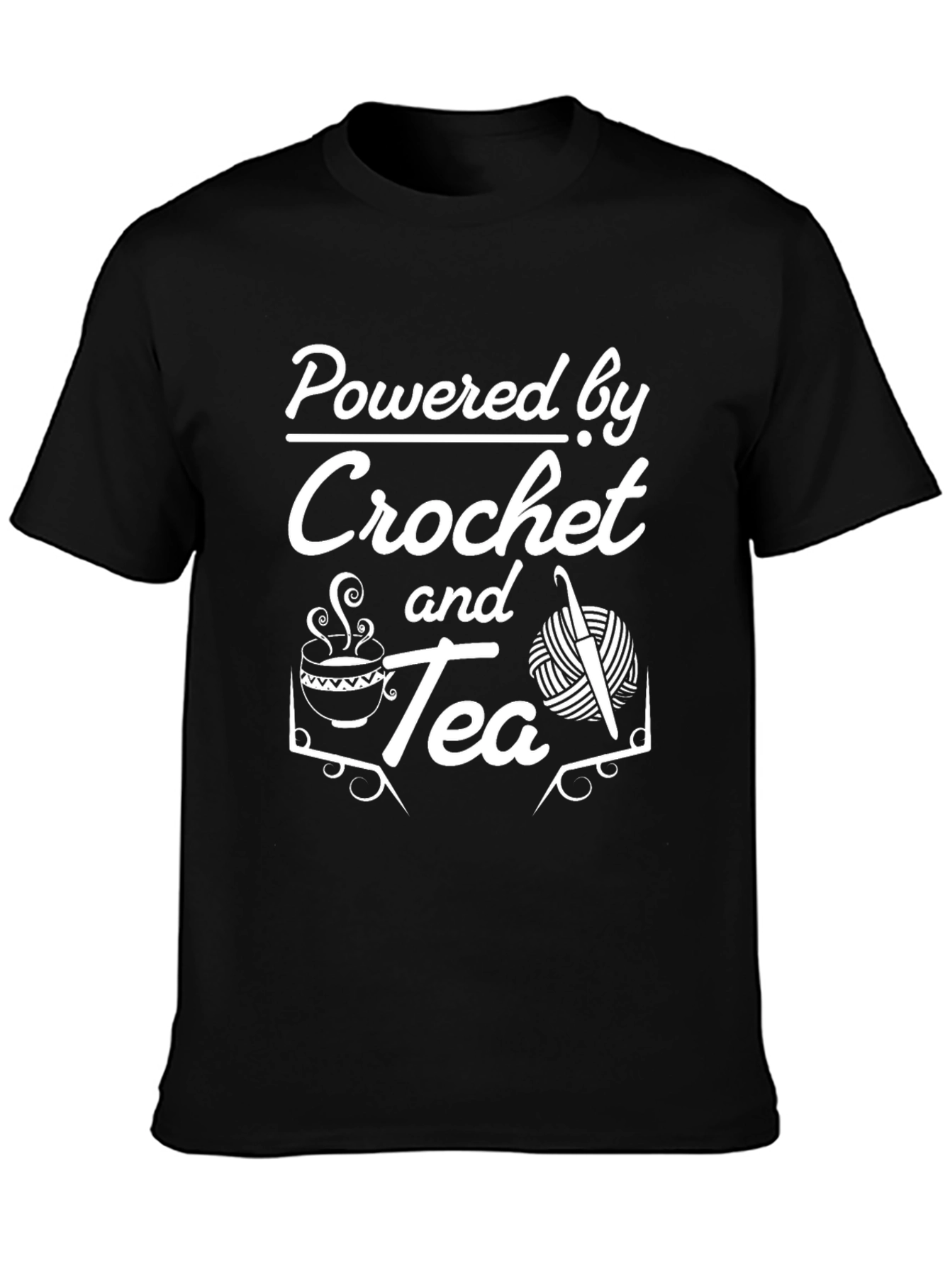 Black Crochet and Tea T-Shirt - Powered By Yarn Hobby Tee view 3
