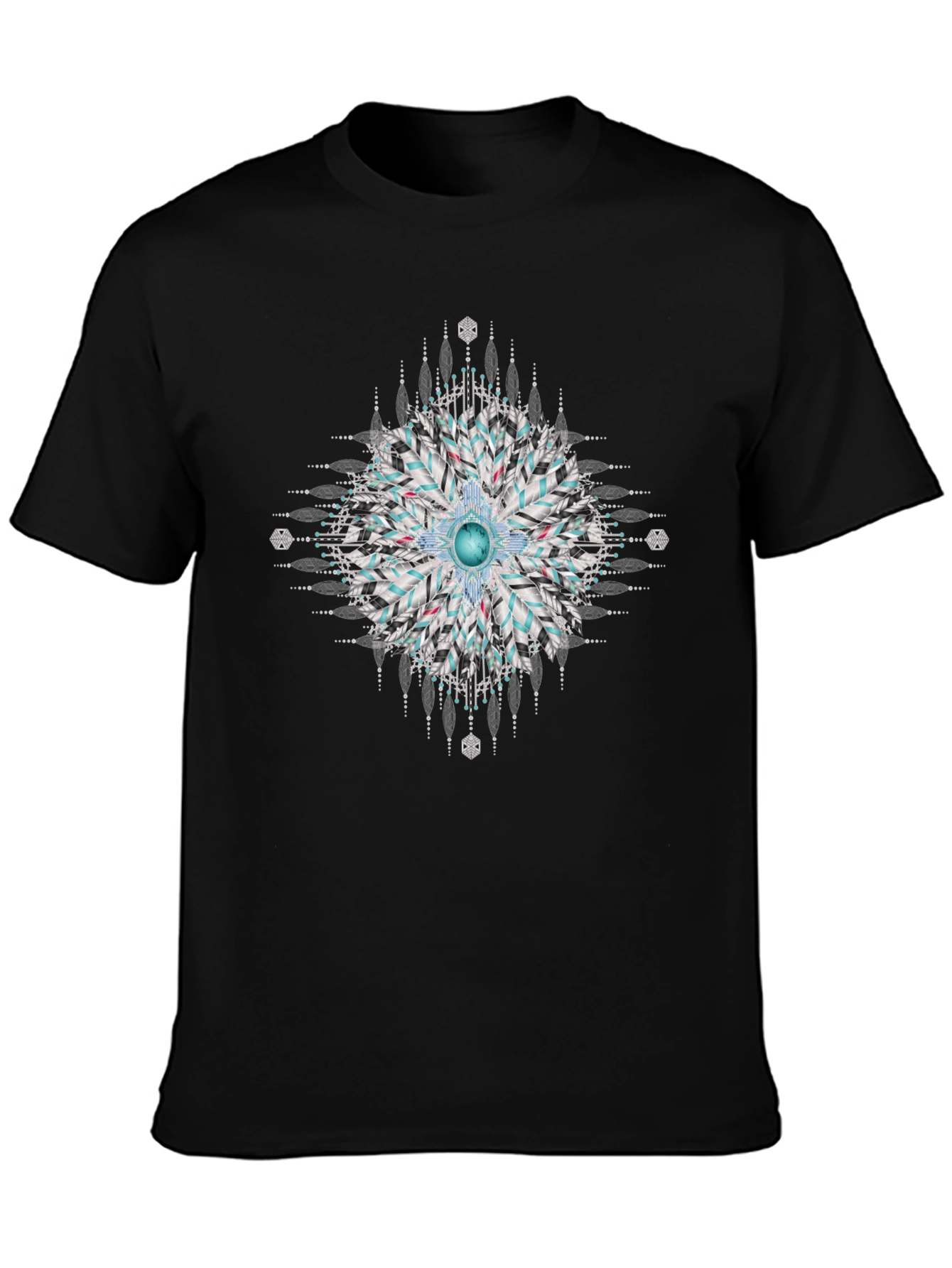 Black Geometric Mandala Print Black T-Shirt view 3
