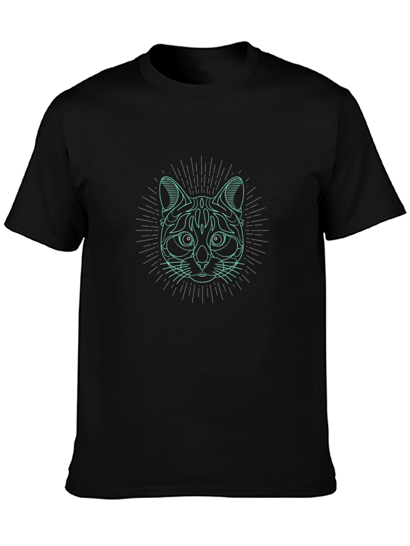 Black Geometric Cat Graphic Black T-Shirt view 3