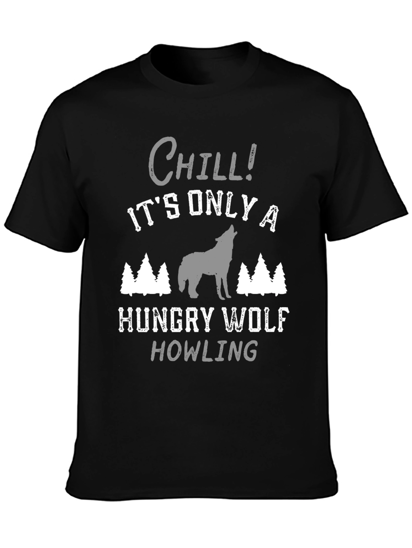 Black Chill! Hungry Wolf Howling Tee - Black view 3