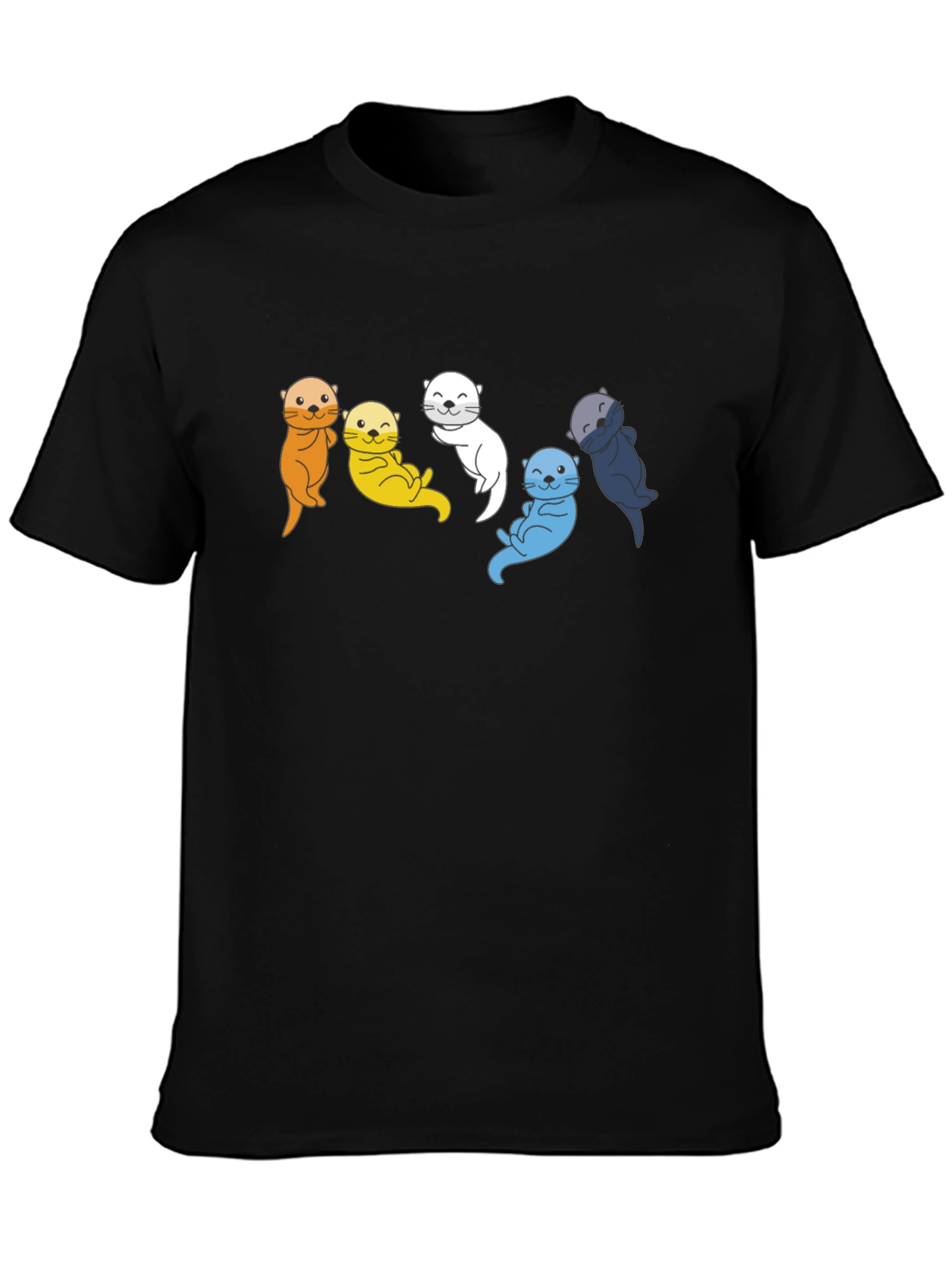 Black Colorful Otter Group Graphic Tee - Black Cotton T-Shirt view 3