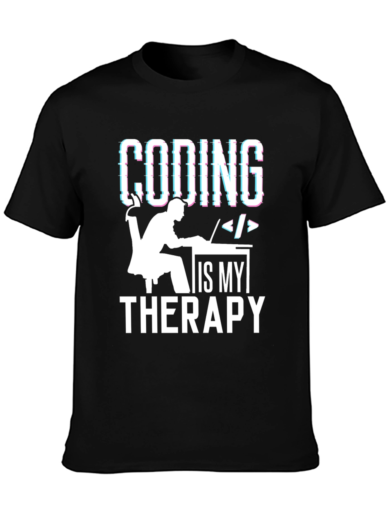 Black Coding is My Therapy T-Shirt Programmer Gift view 3