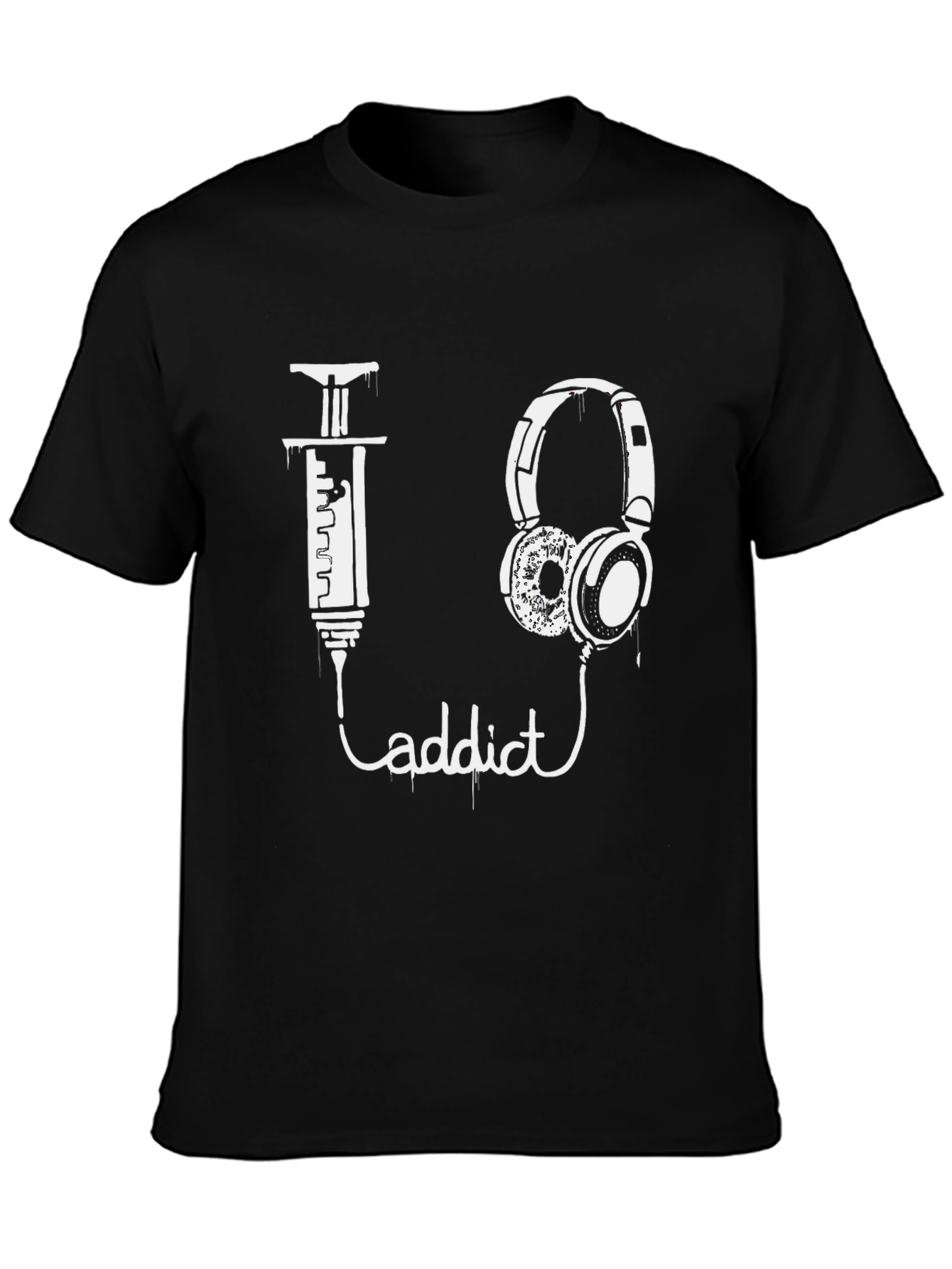 Black Music Addict Graphic T-Shirt - Black Cotton Tee view 3