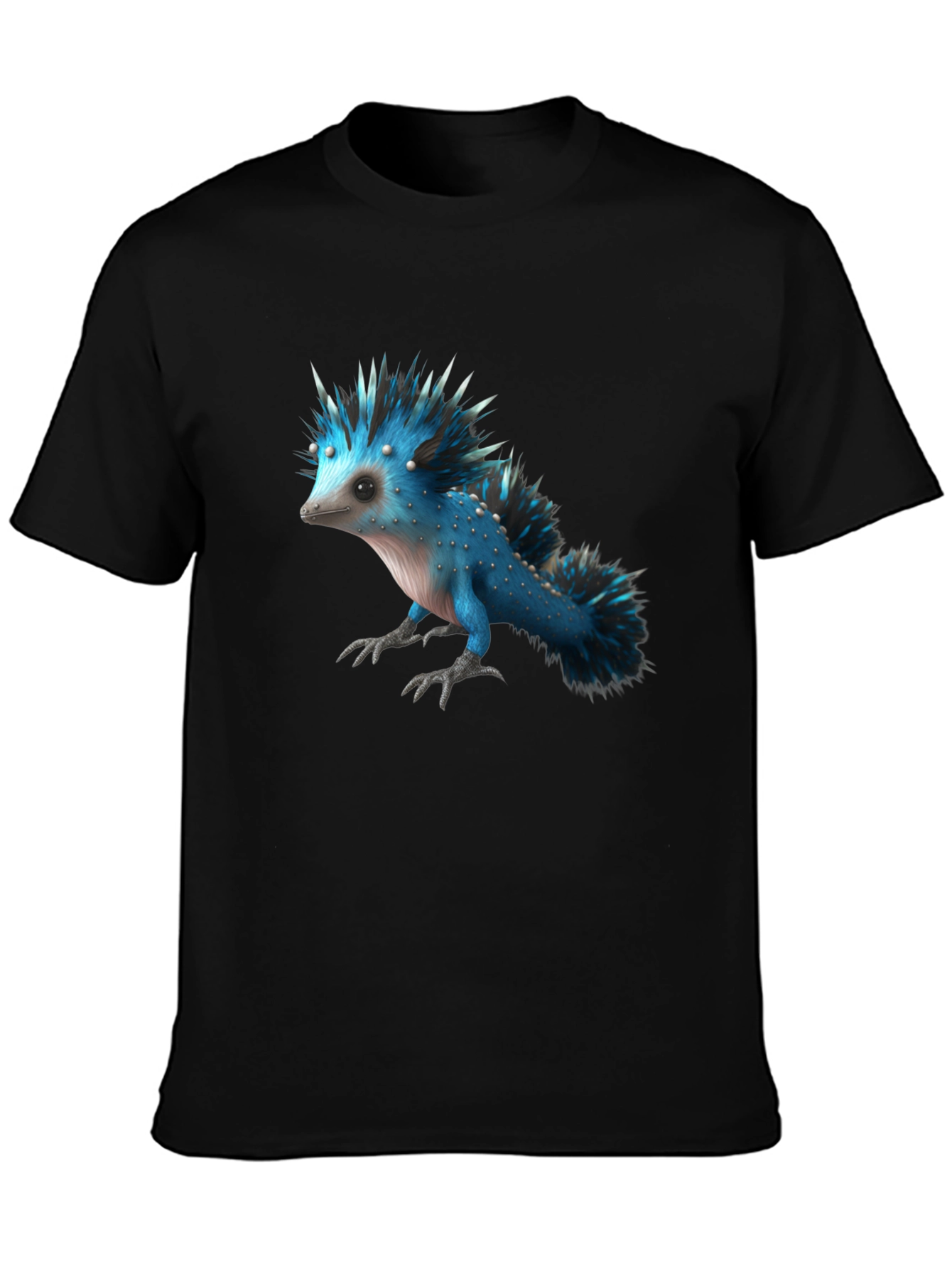 Black Men's Black T-Shirt with Blue Creature Graphic view 3