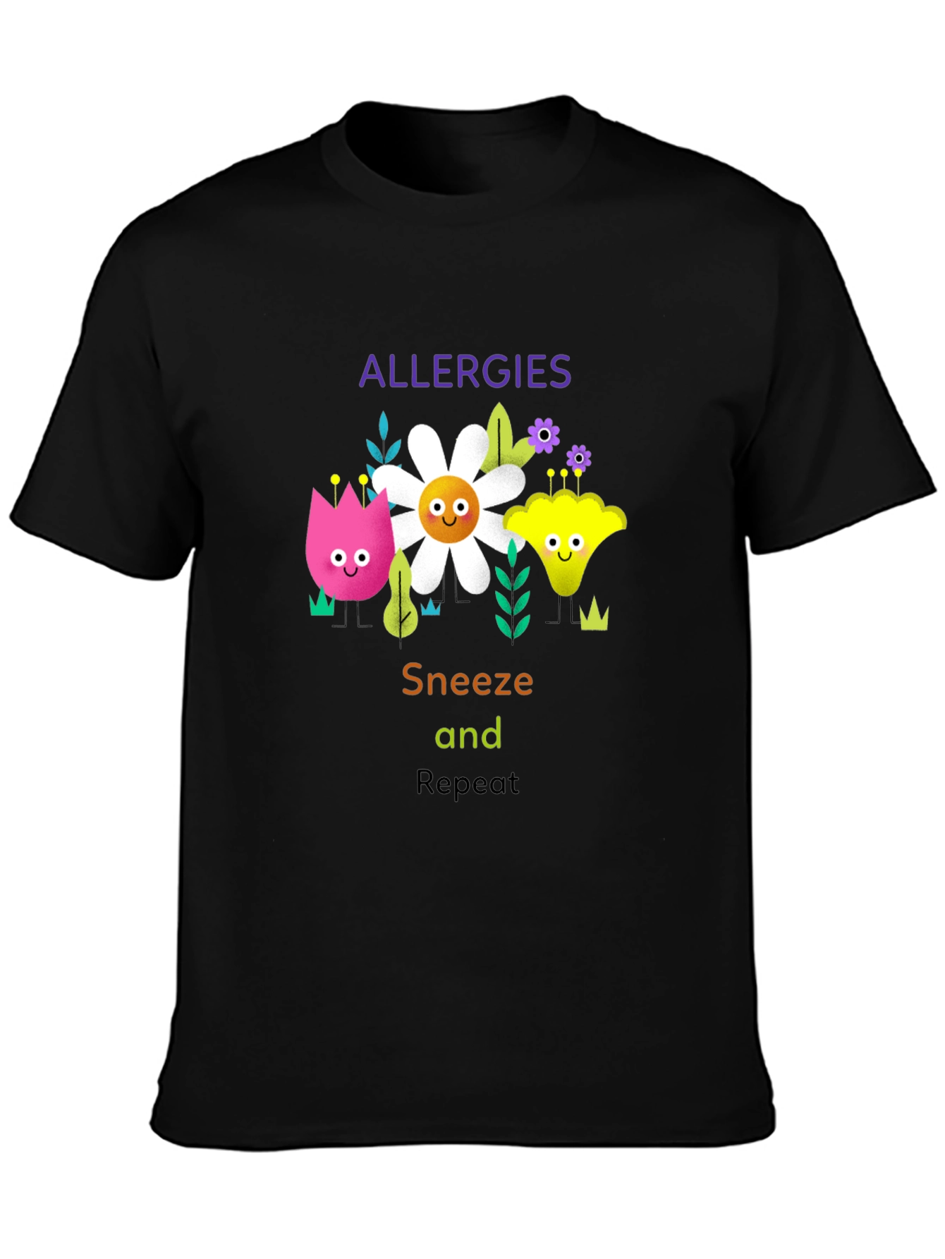 Black Allergies Sneeze Repeat Graphic T-Shirt view 3