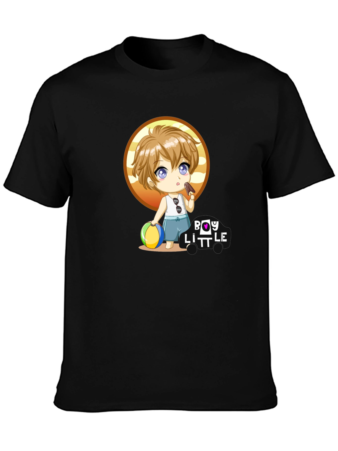 Black Boy Little Cartoon Graphic T-Shirt view 3