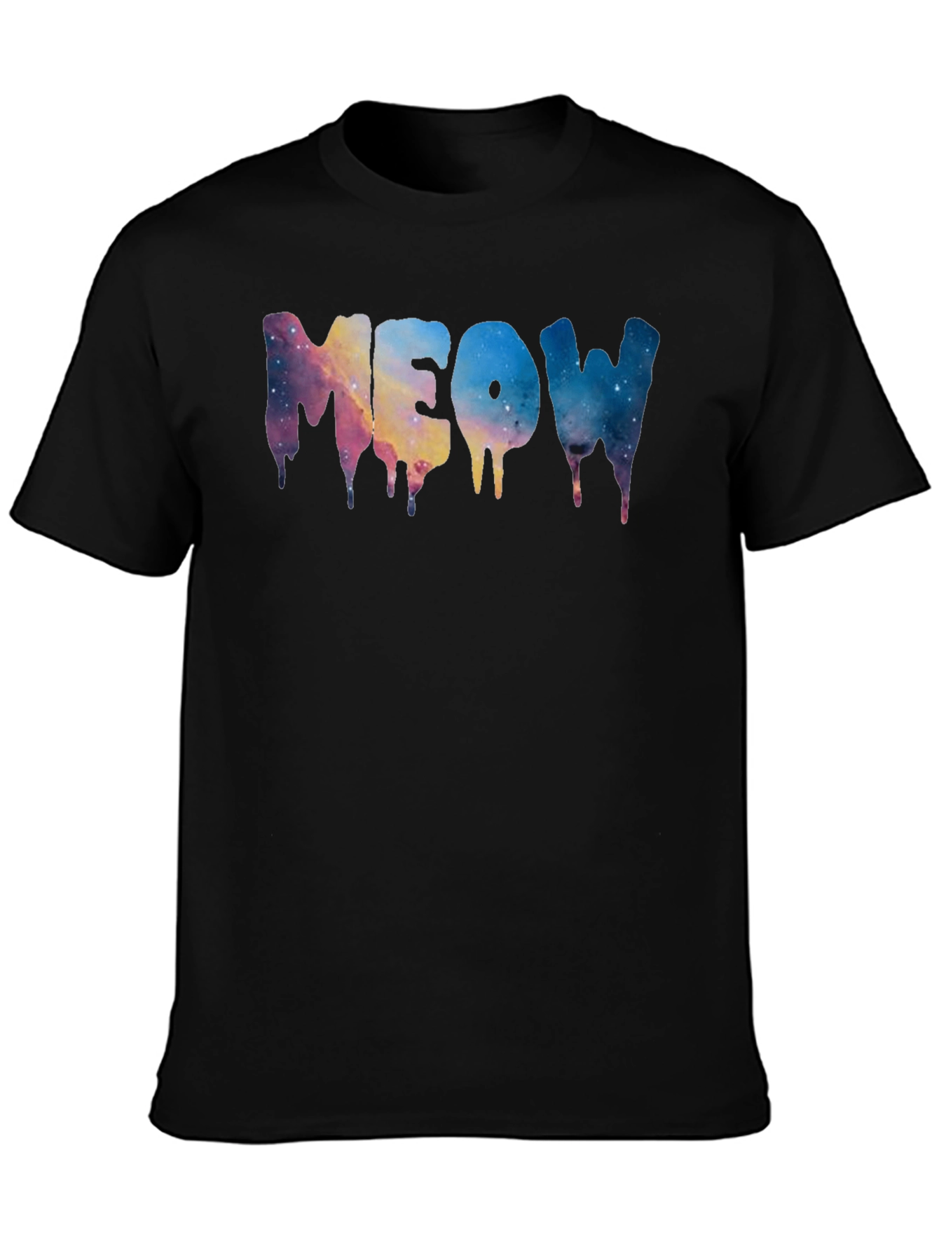 Black Meow Galaxy Drip Black T-Shirt view 3