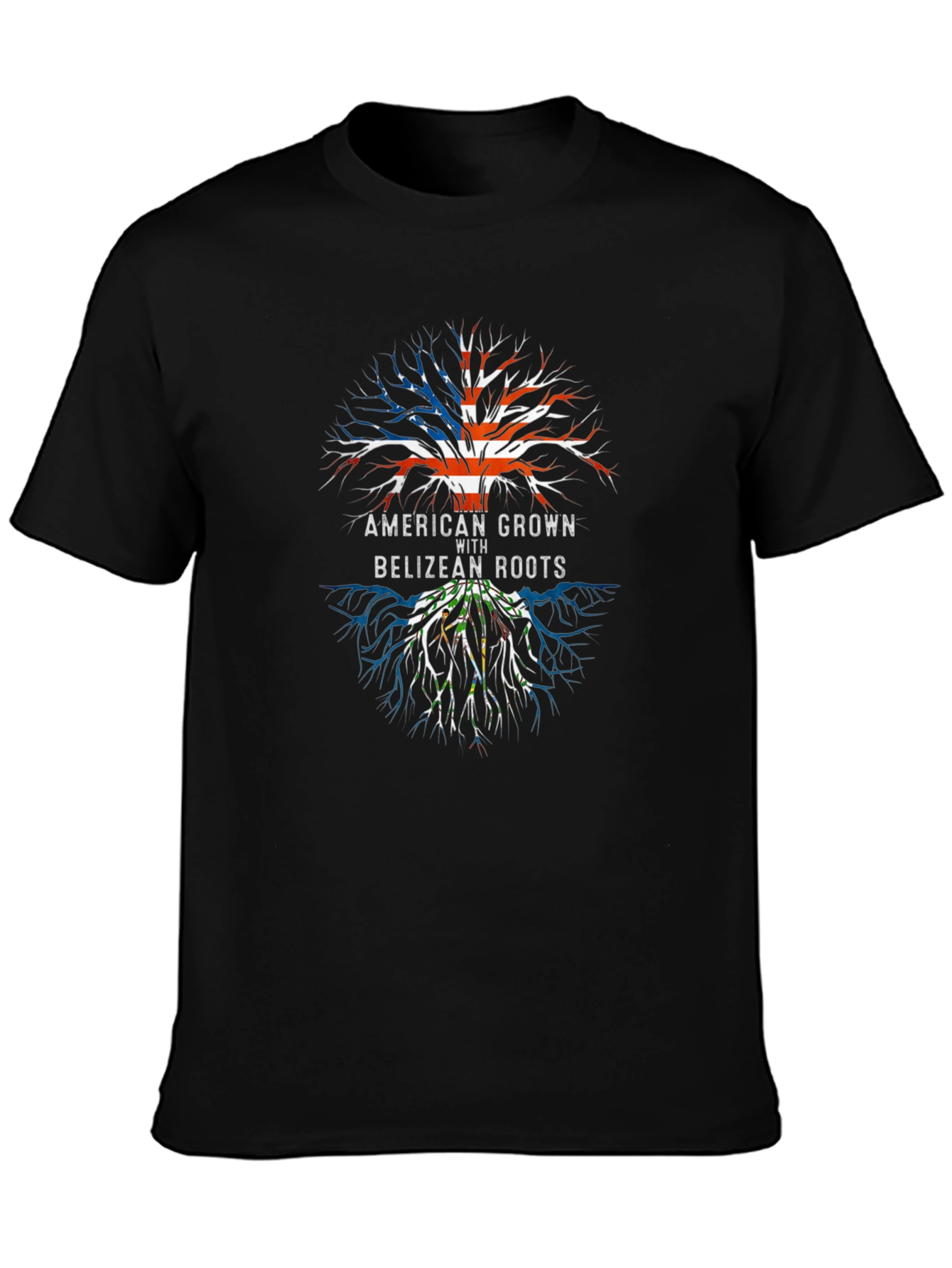 Black American Grown Belizean Roots Black T-Shirt view 3