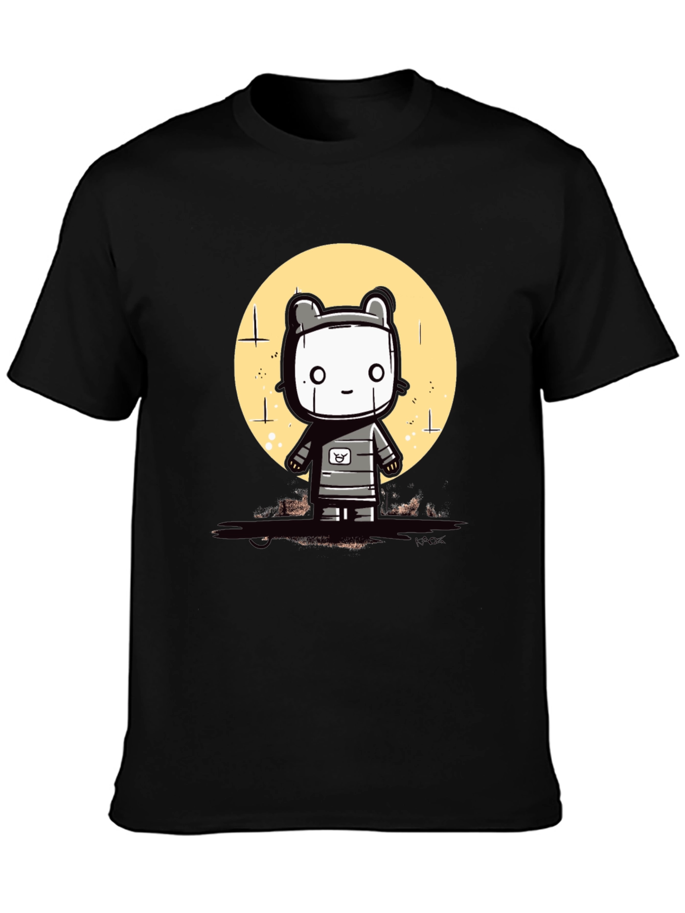 Black Cute Robot Graphic Tee - Black Cotton Blend view 3