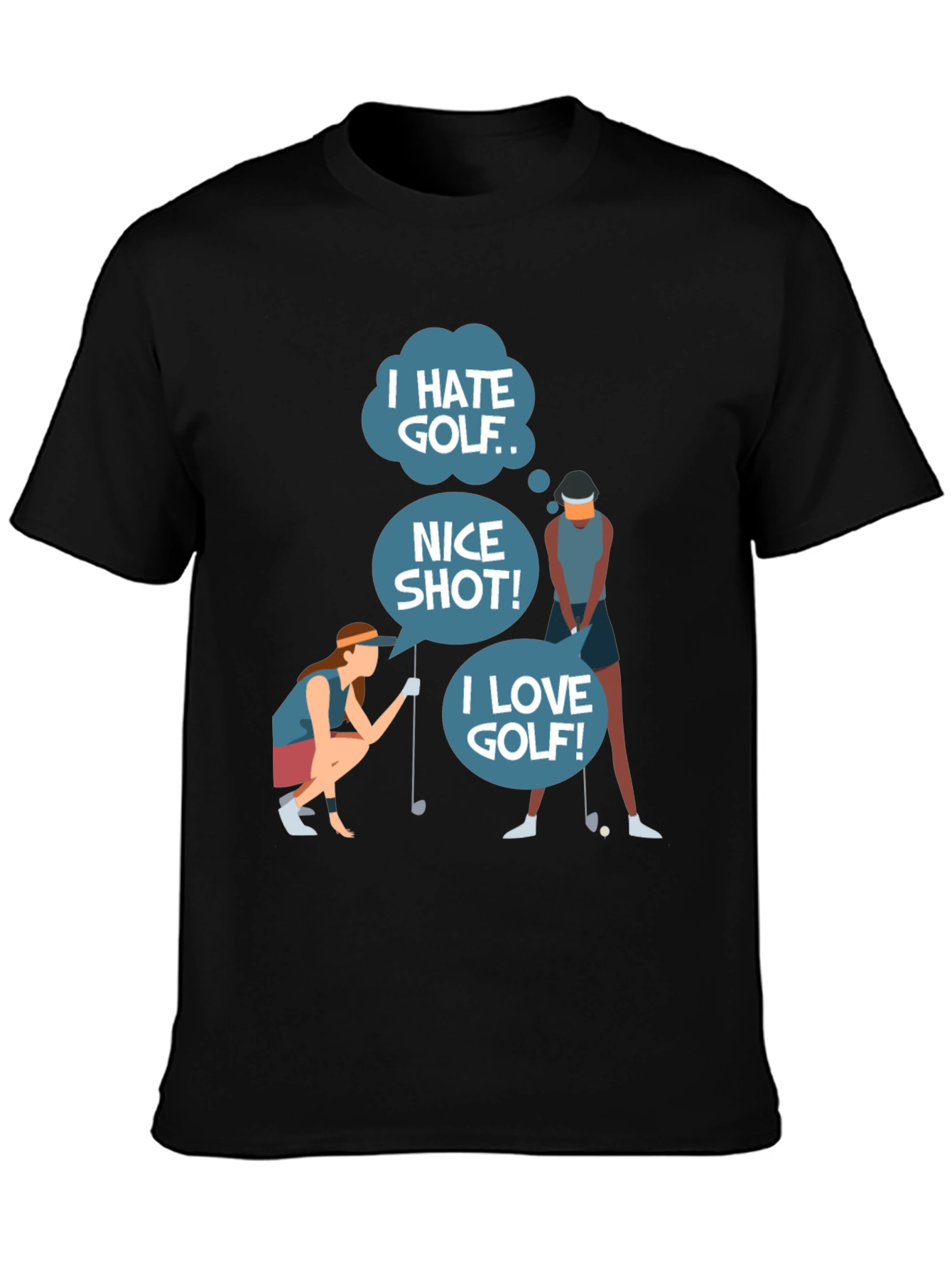 Black Golf Humor Tee: I Hate, Nice Shot, I Love Golf view 3