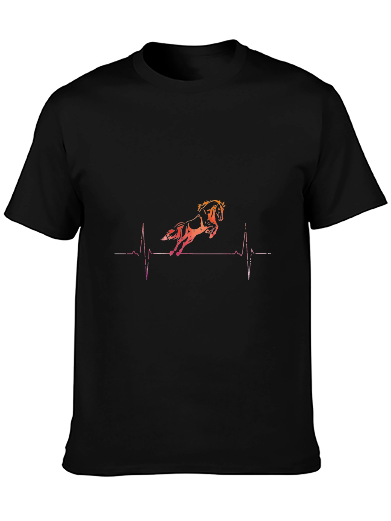 Black Horse Heartbeat Graphic Tee - Black Cotton T-Shirt view 3