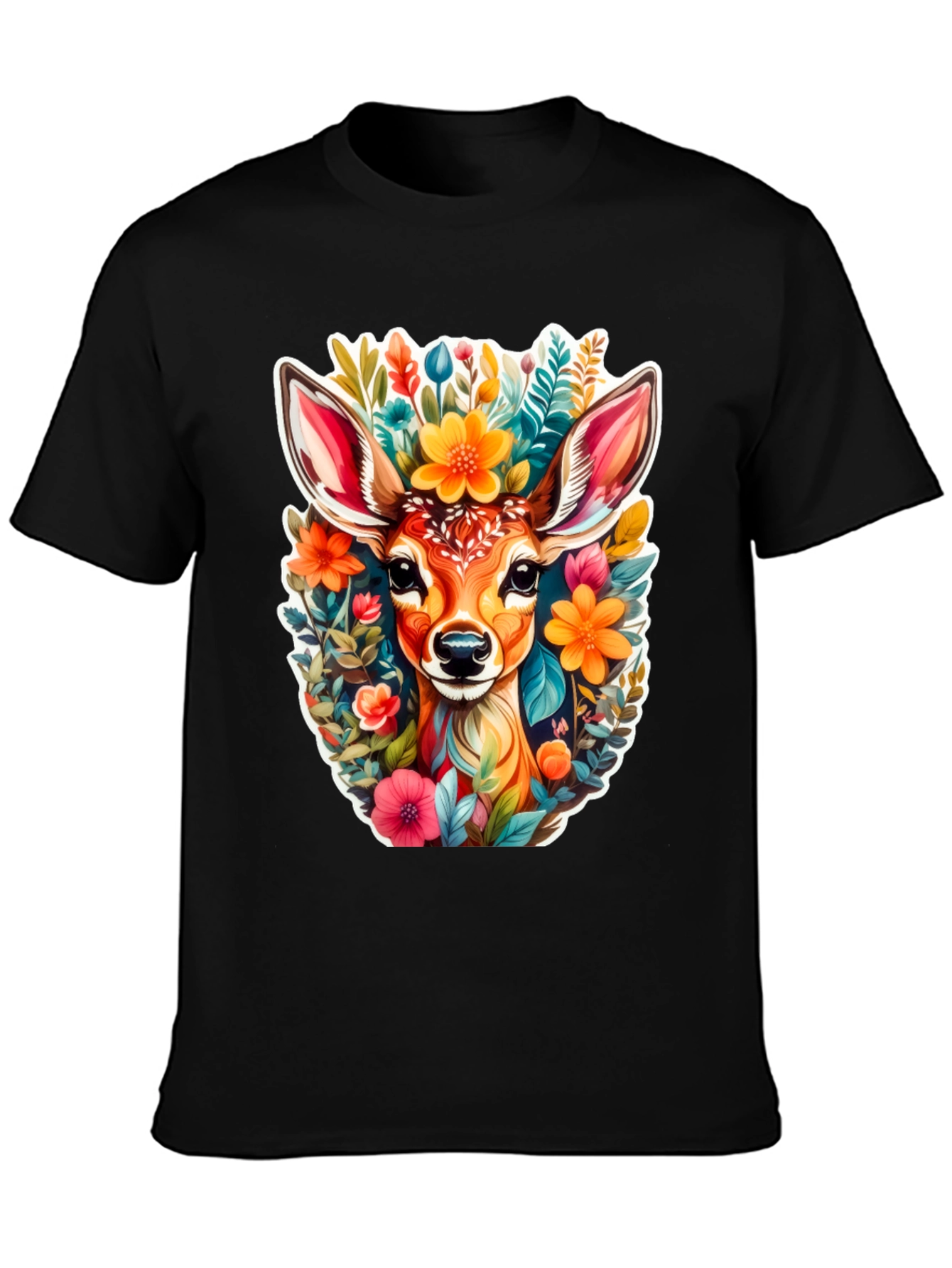 Black Deer & Floral Graphic Tee - Stylish Comfort view 3