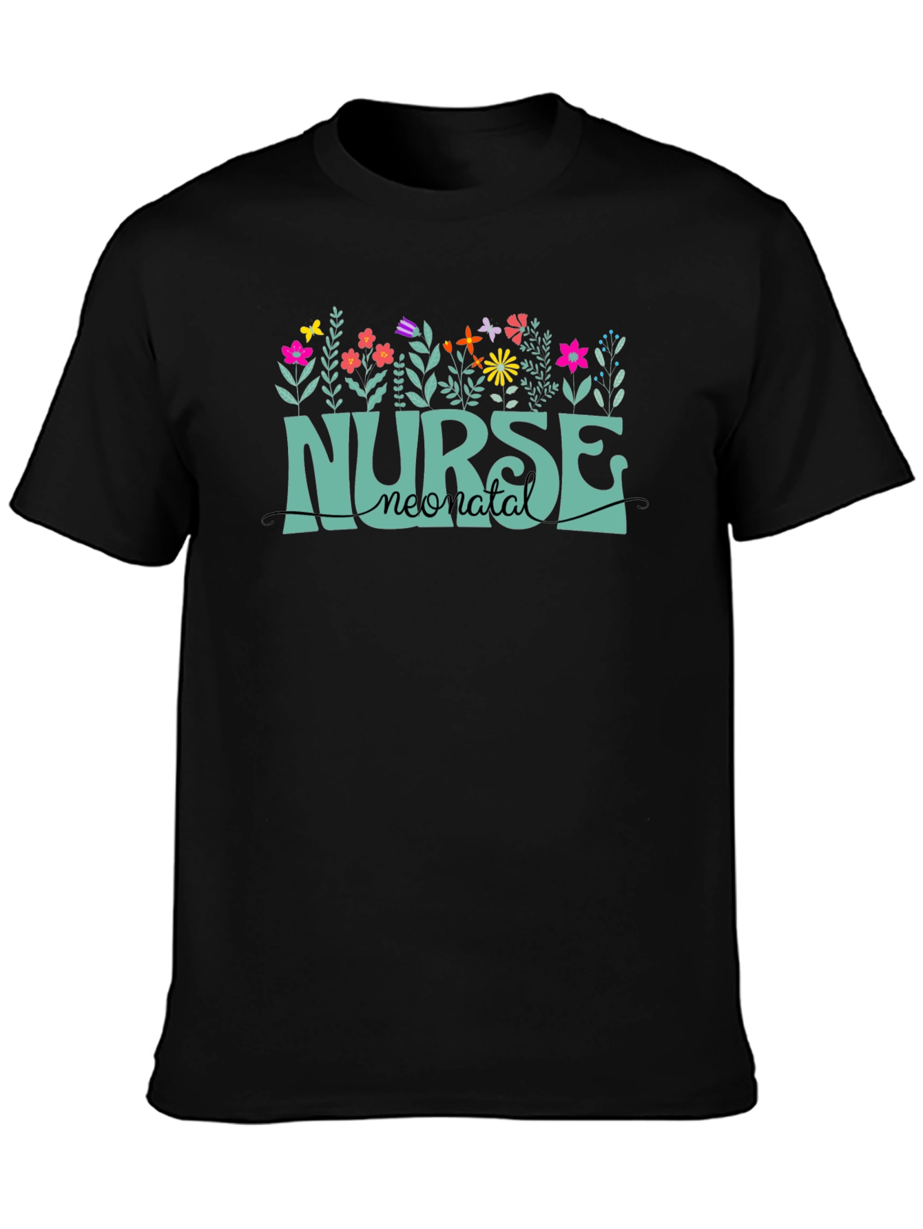 Black Neonatal Nurse T-Shirt - Floral Design view 3