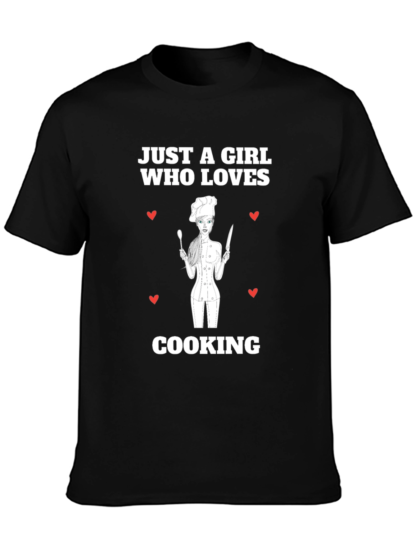 Black Just A Girl Who Loves Cooking T-Shirt view 3