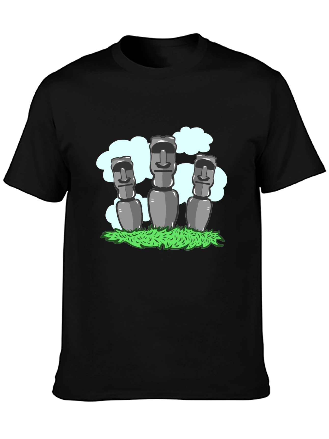 Black Moai Statue Graphic Tee - Black Cotton T-Shirt view 3