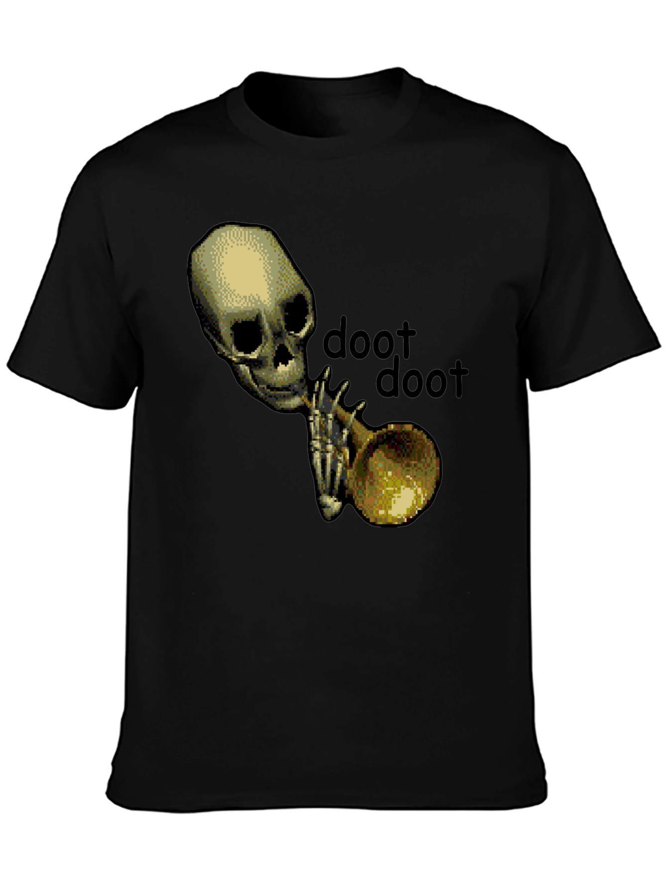 Black Doot Doot Skeleton Trumpet Black T-Shirt view 3