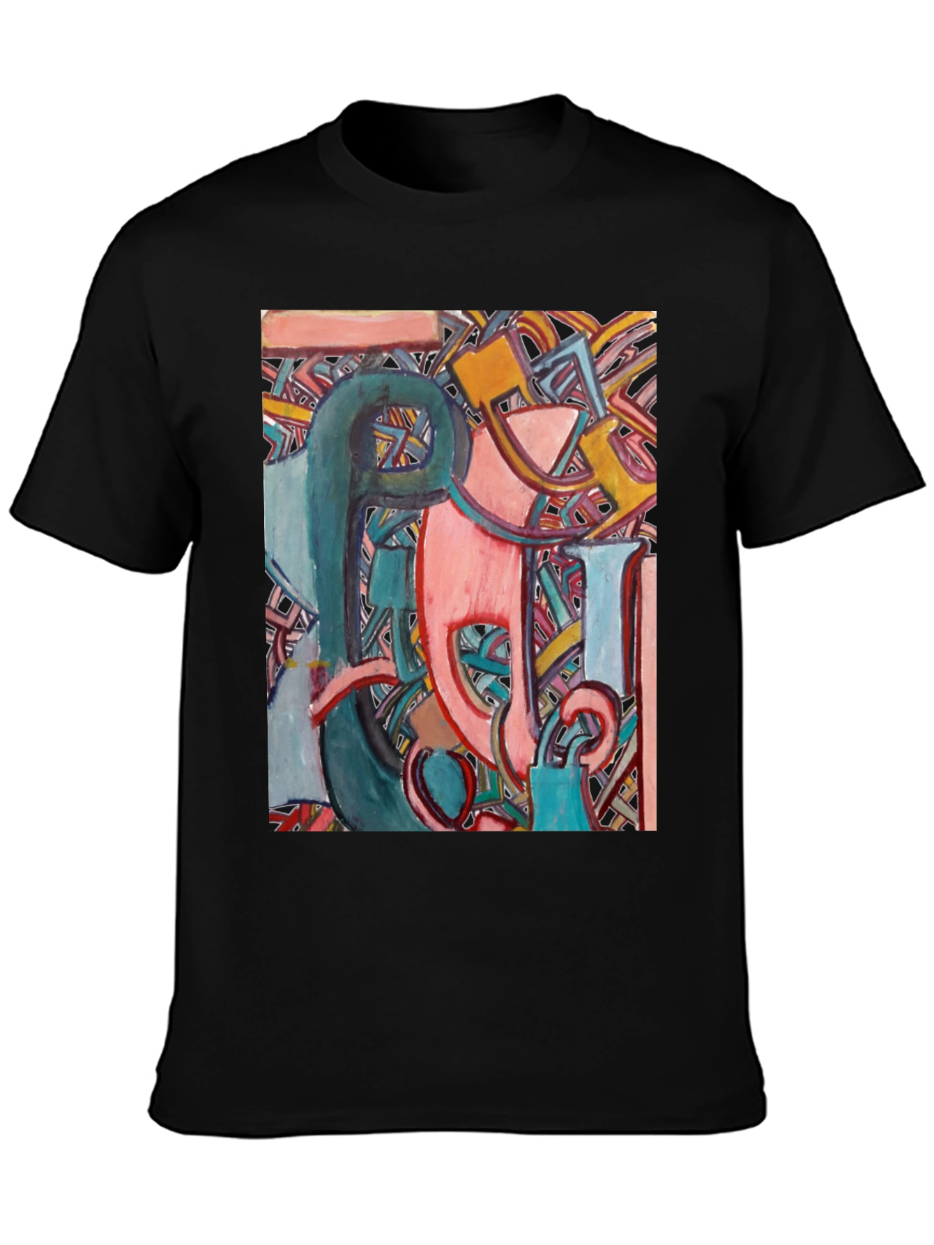 Black Abstract Art Graphic Print Men's Black T-Shirt view 3