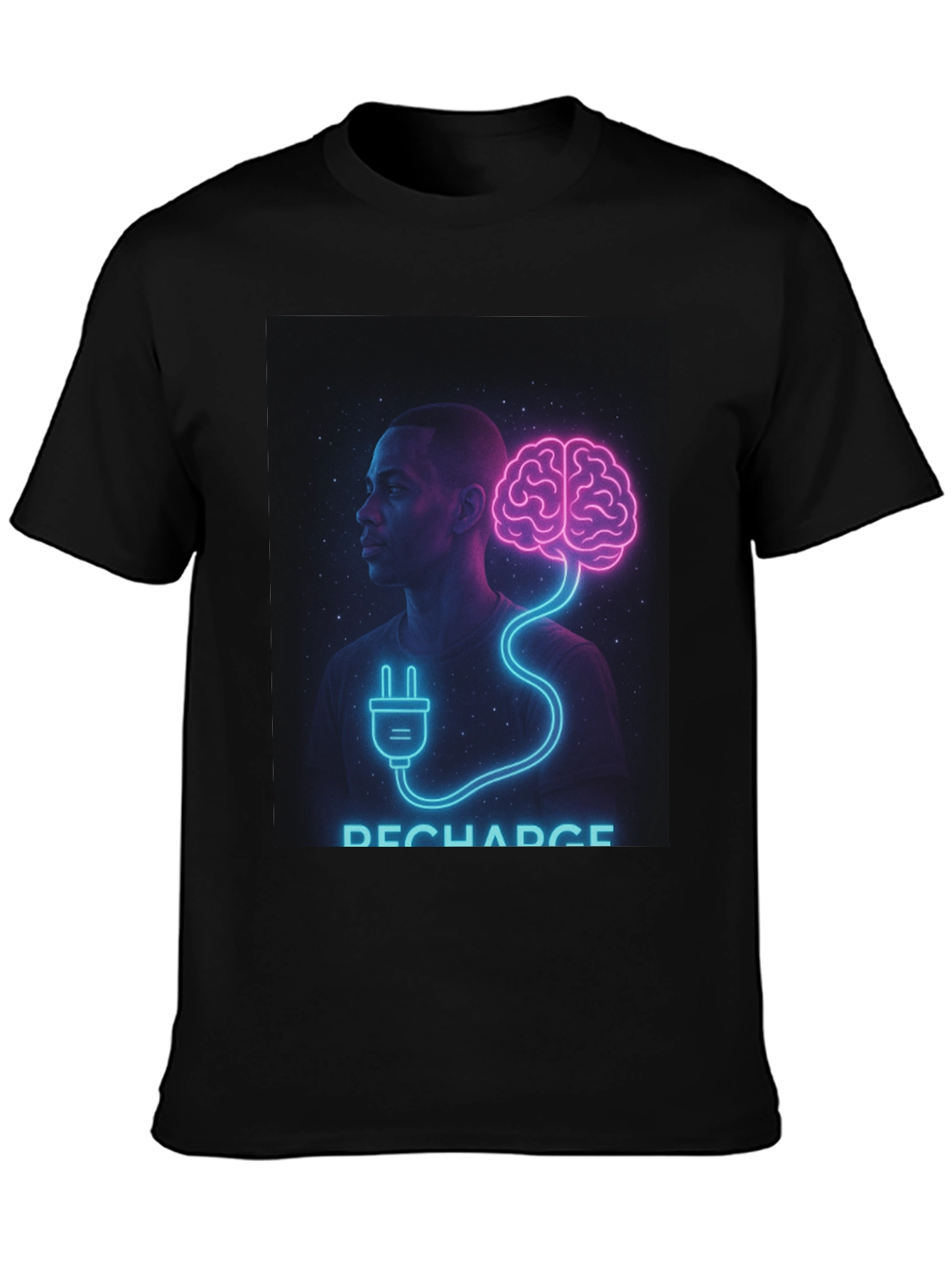 Black Recharge Brain Graphic Tee - Black Crew Neck view 3