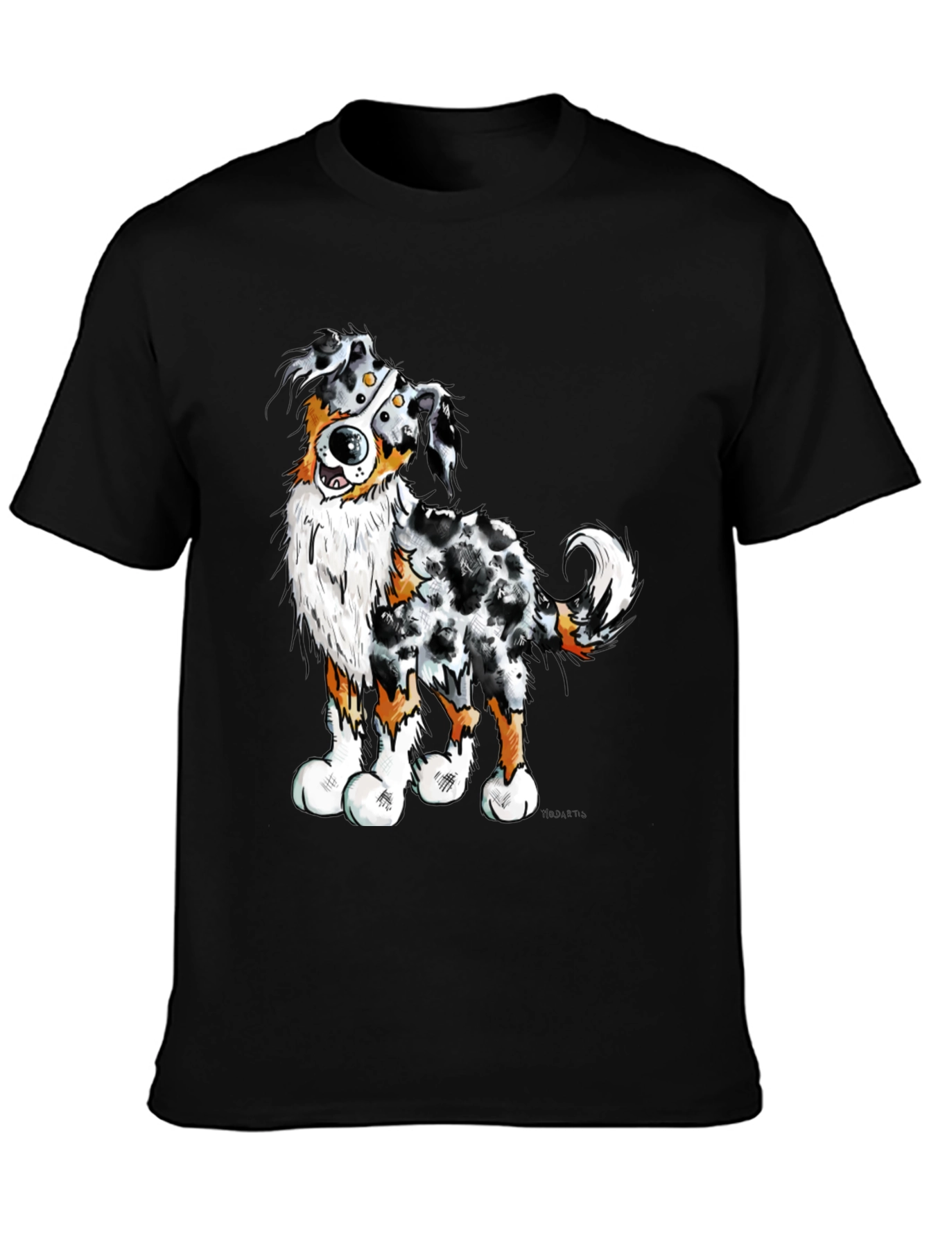 Black Cartoon Aussie Dog Graphic T-Shirt view 3