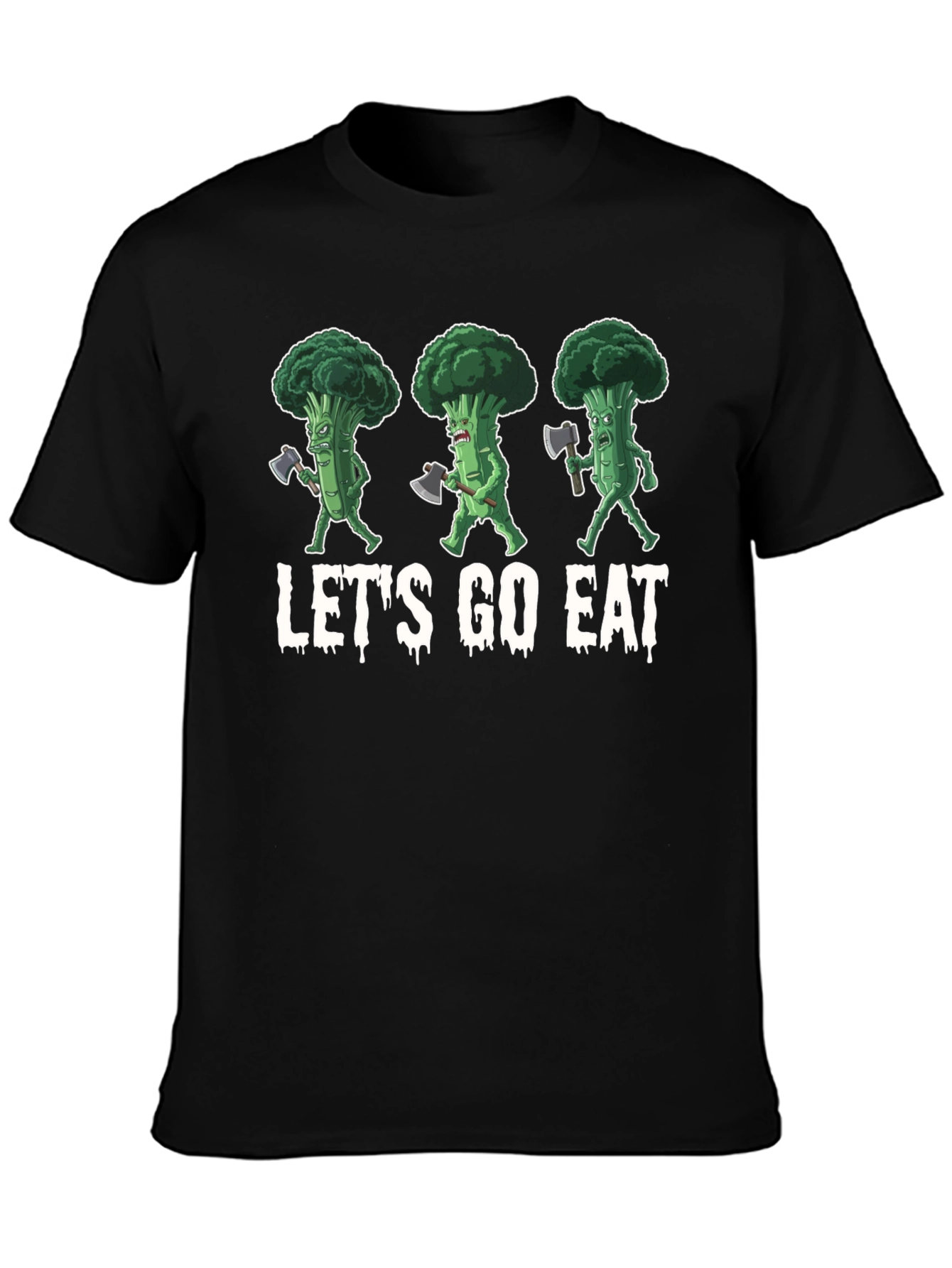 Black Let's Go Eat Broccoli Axe T-Shirt view 3