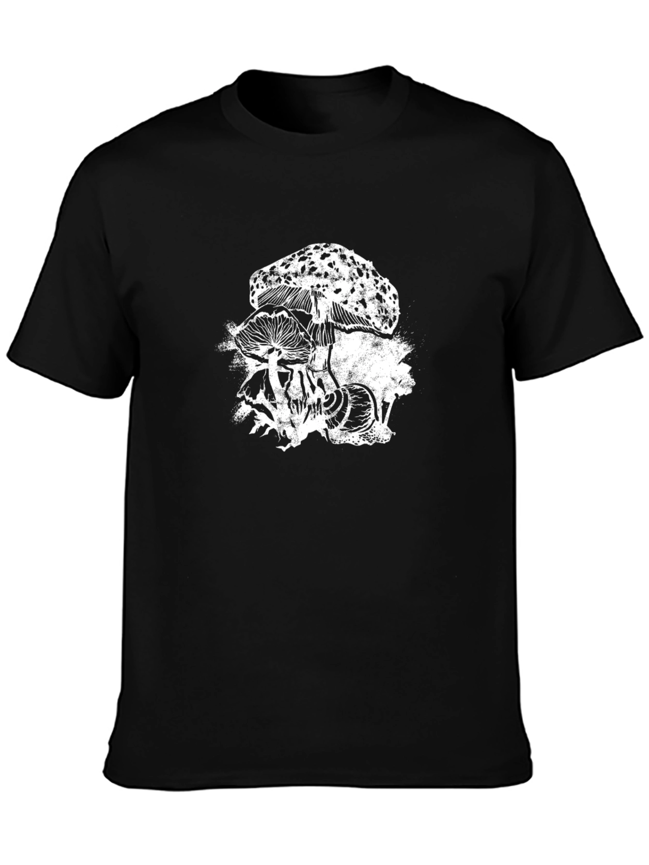 Black Mushroom Skull Graphic Tee - Black Cotton T-Shirt view 3