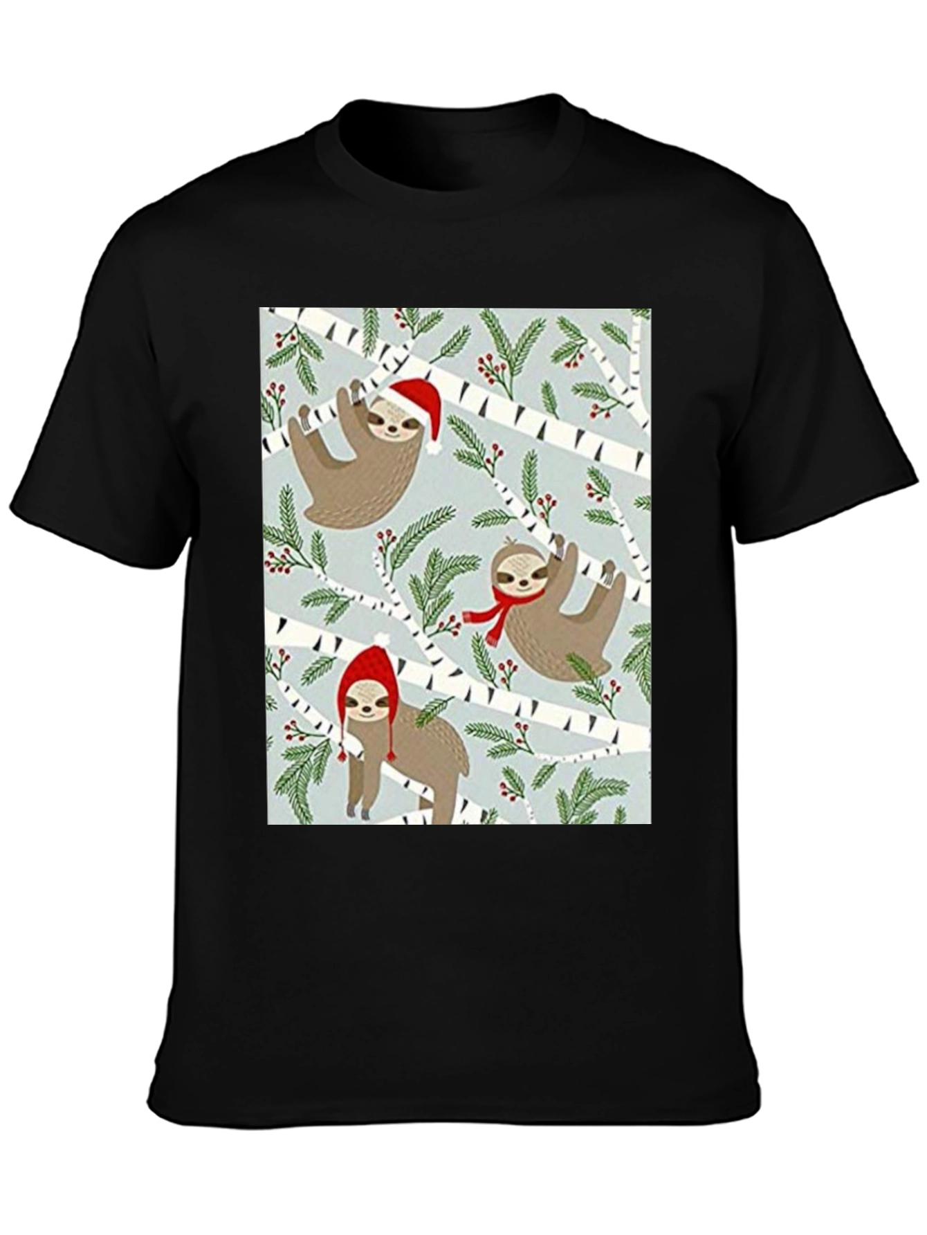 Black Festive Sloth Christmas T-Shirt view 3