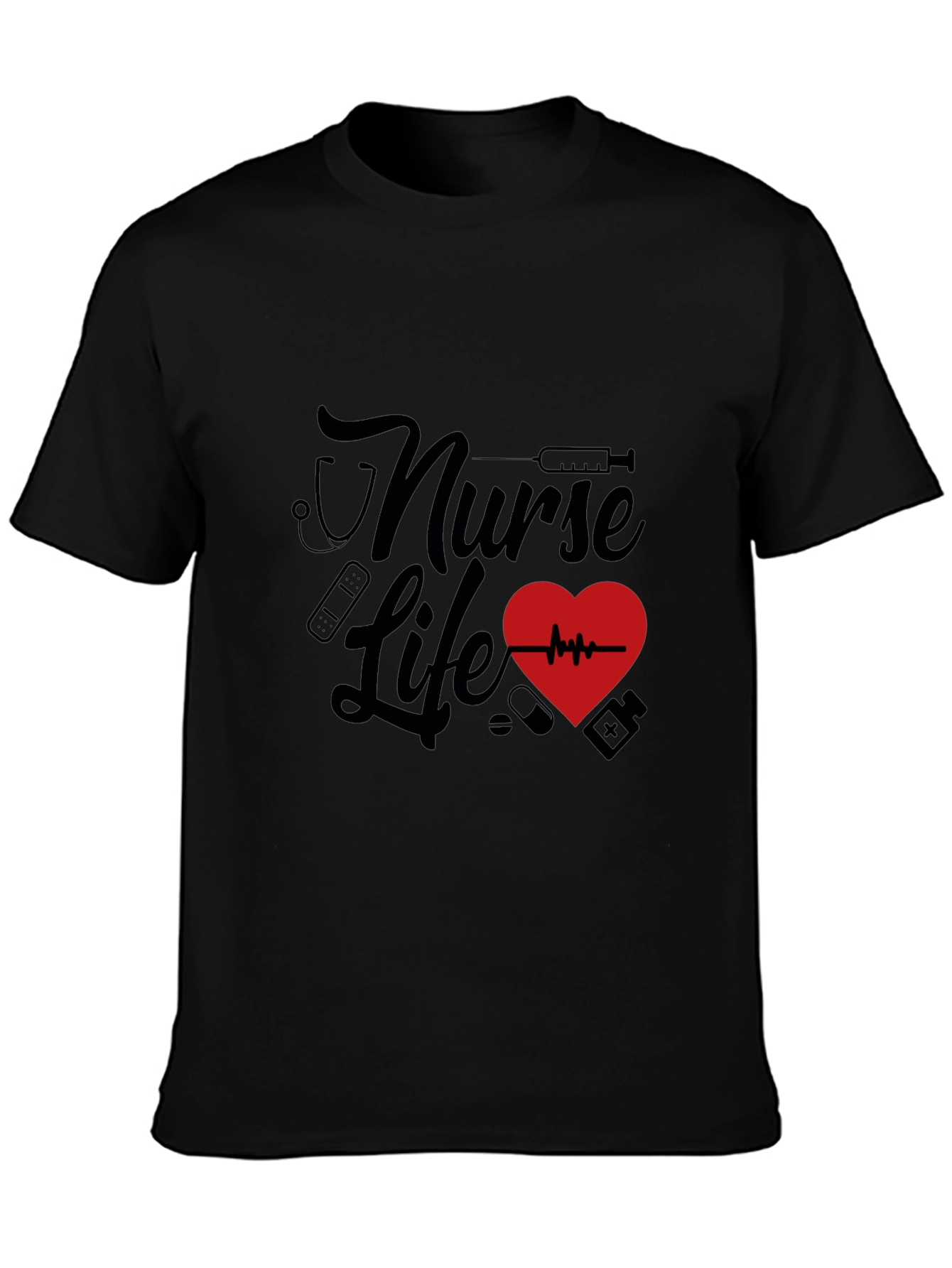 Black Nurse Life Graphic Tee - Black Crew Neck Shirt view 3