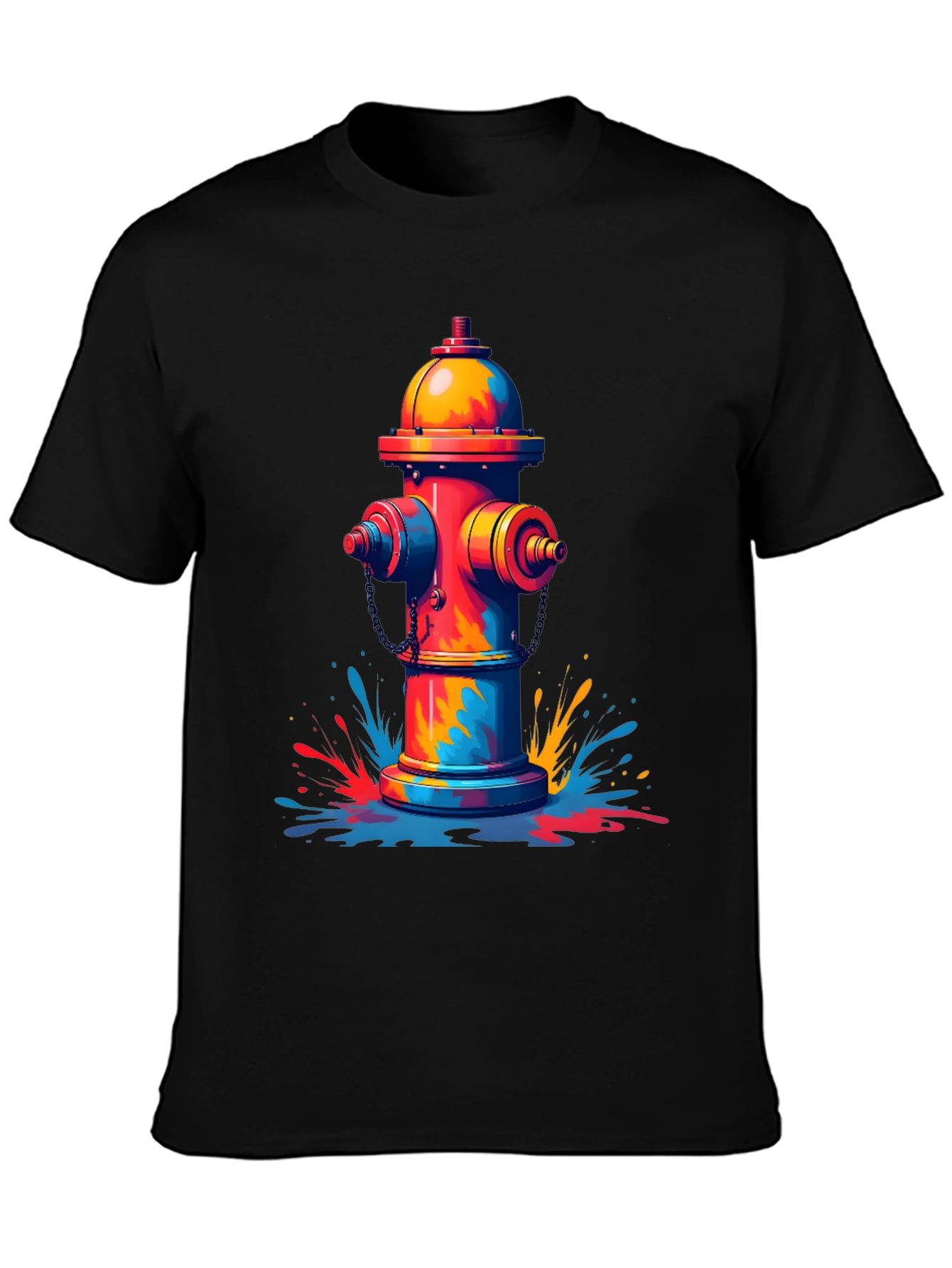 Black Colorful Fire Hydrant Graphic Tee view 3