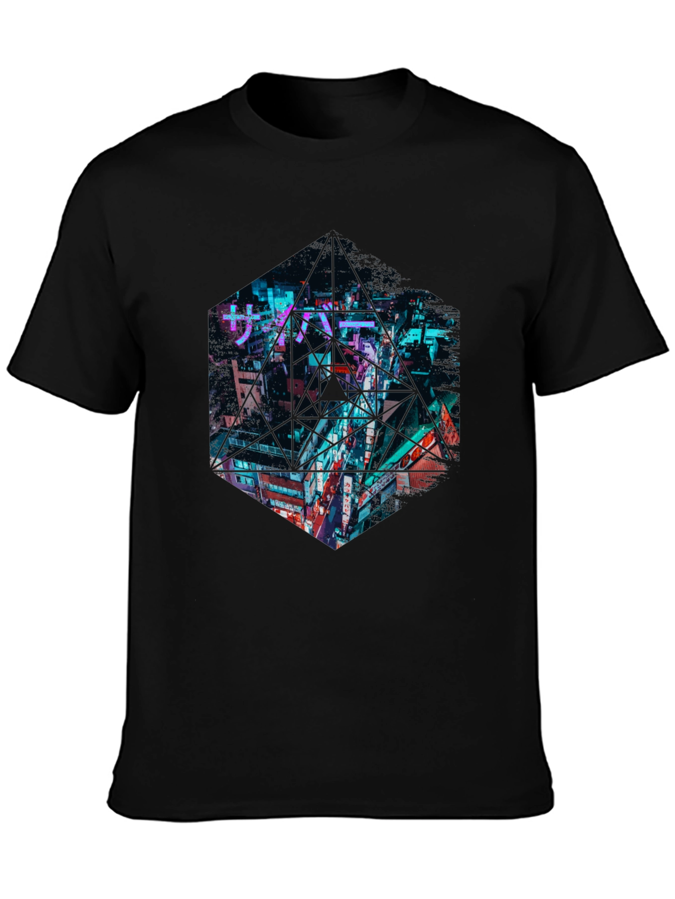 Black Cyberpunk Cityscape Graphic Tee - Urban Style view 3