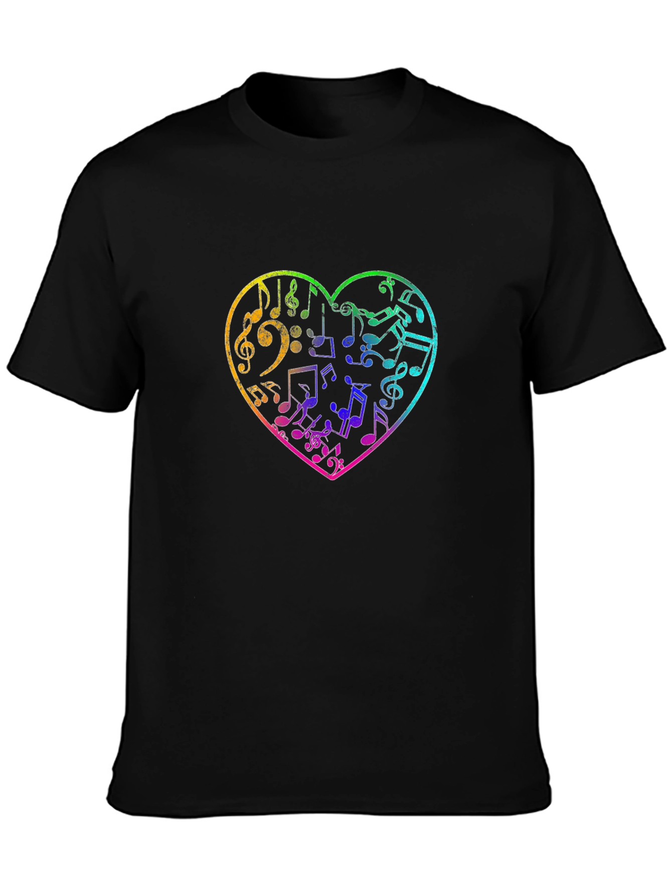Black Rainbow Music Notes Heart Graphic Tee view 3