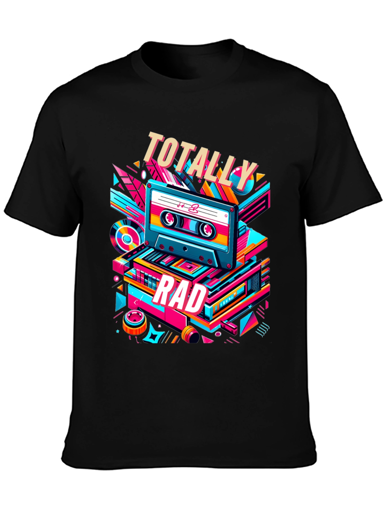 Black Totally Rad Retro Cassette T-Shirt view 3